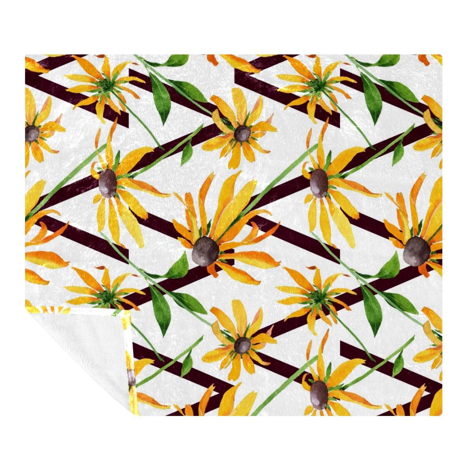 Plaid fleuri Rudbeckia Hirta couverture microfibre douce et legere 150 x 200,7 cm