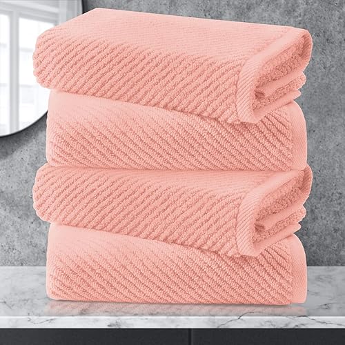 VOOVA & MOVAS Juego de 4 toallas de mano rosas, paquete de regalo de lujo, grandes de 18 x 28 pulgadas, 100% algodón, gruesas, de secado rápido,