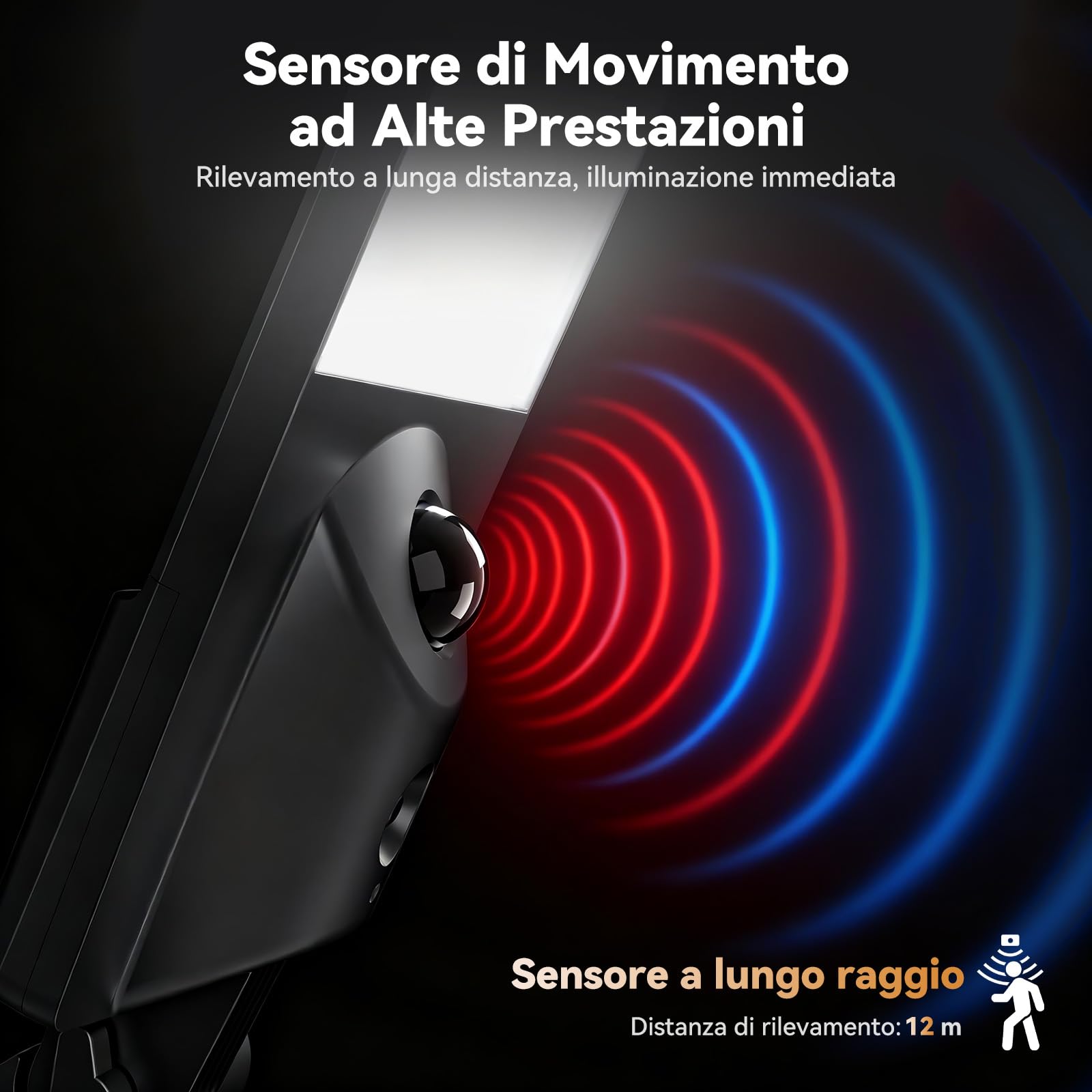 Adewalk 2026 Pannello Ultra Sottile Lampione Solare LED Esterno senza Telecomando, 3000LM, Sensore Radar 12m, IP67 Impermeabile, 135° Regolabile, Lampada Stradale Solare per Giardino Garage Strada