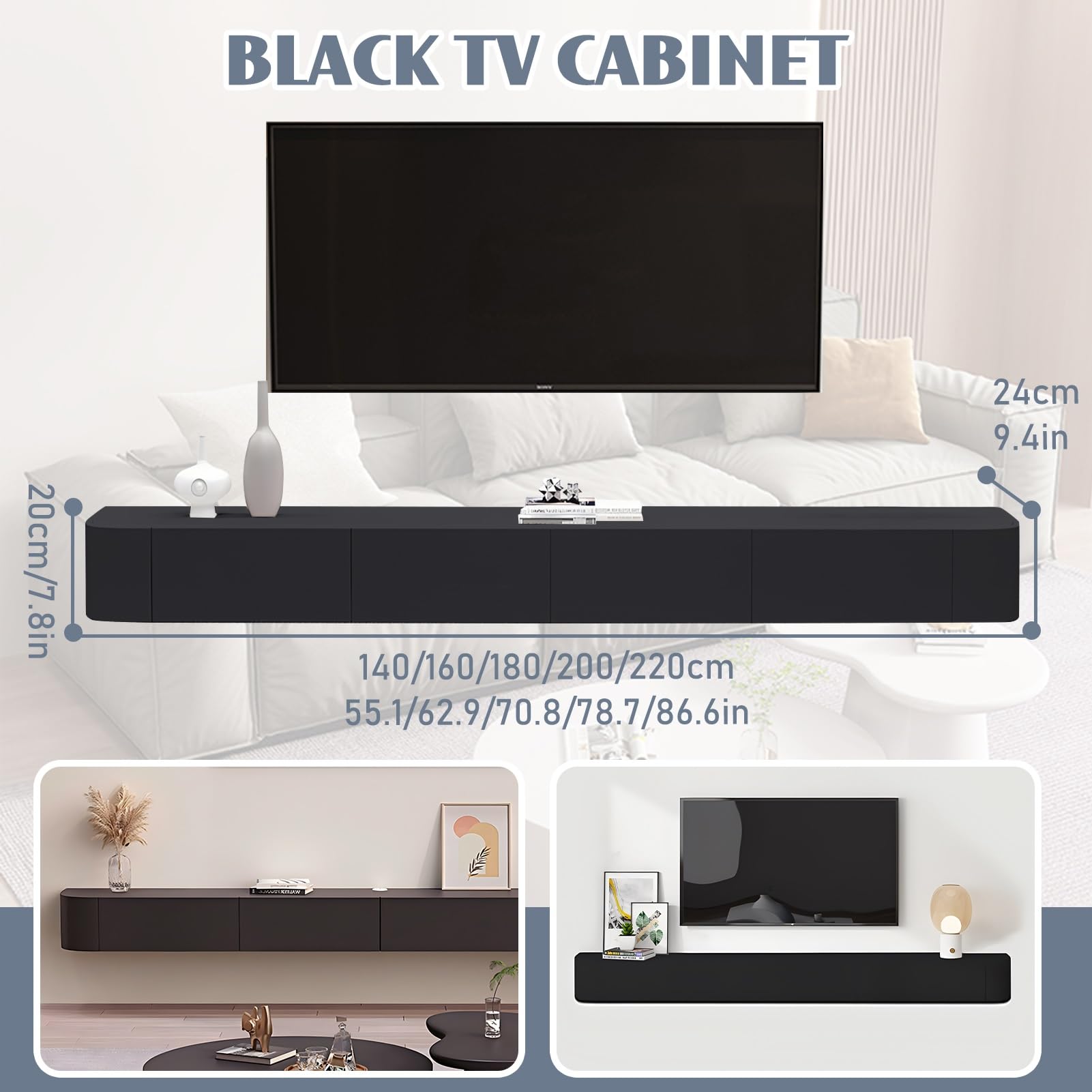 Schwebende TV-Einheit mit Schubladen und Stauraum, moderner wandmontierter TV-Schrank für Wohnzimmer, Schlafzimmer oder Media-Raum, Unterhaltung, Medienkonsole, Center mit schwebenden Regalen