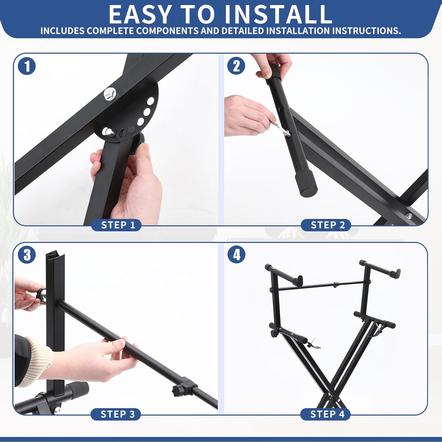 2-tier Double x Keyboard Stand, Heavy-duty Adjustable Height Piano Stand with Locking Straps & Quick Release, Portable X-Style Holder for 54/61/88 Key Digital Pianos, Stage Studio Home Use