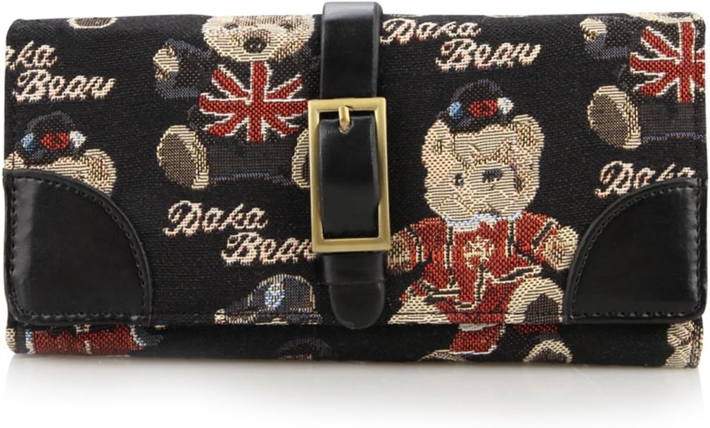 Daka Bear Jazz Bear Black Leather Needle Buckle Flip Wallet Bag Coin Purse