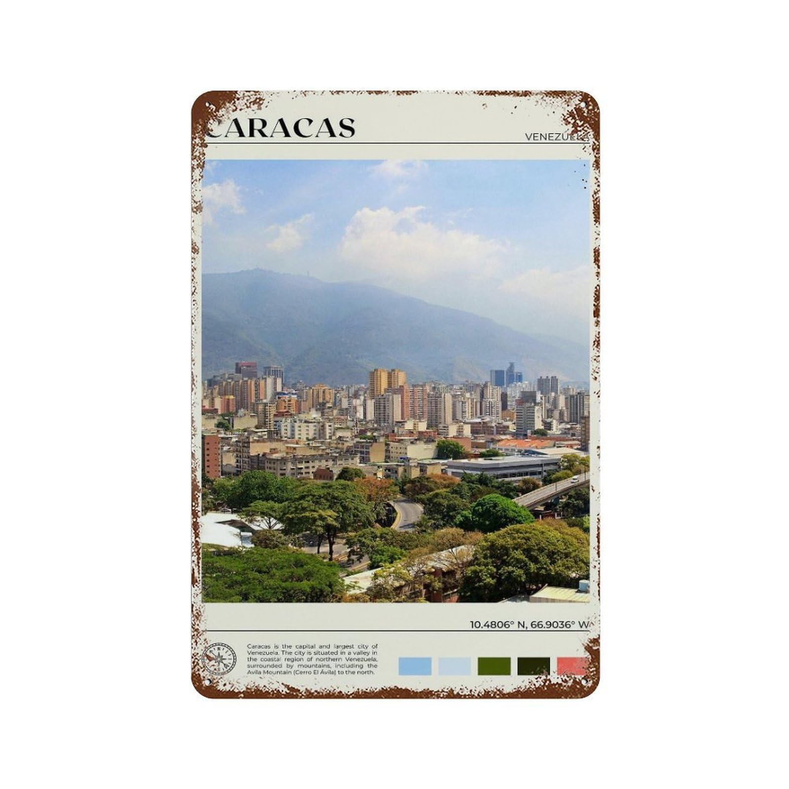 xiaoxiaoshen Real Photo Caracas Decor Venezuela Wall Decor Art Metal Tin Poster Modern Home Decor Art Home Bar Shop Decorations Vintage Sign 30x20cm