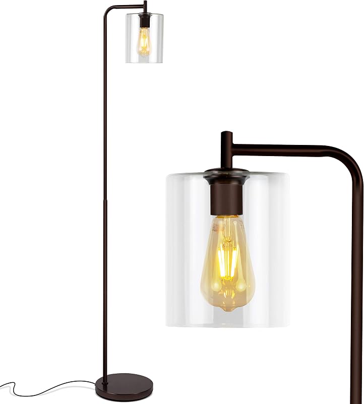 Brightech Elizabeth Lámpara de Pie LED, Lámpara Alta con Pantalla de Vidrio y Bombilla Edison, Lámpara Industrial para Salas de Estar y Oficinas, Lámpara de Pie Vintage para Dormitorio en Estilo Granja o Rústico - Bronce