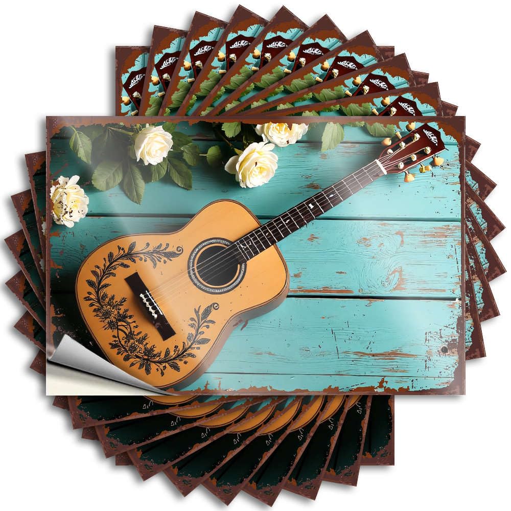 Fzfn Colour Porch Decorations Outdoor Stickers Helmet | Floral Acoustic Guitar With Roses. Fall Hunting Sticker Pack(12X18cm)