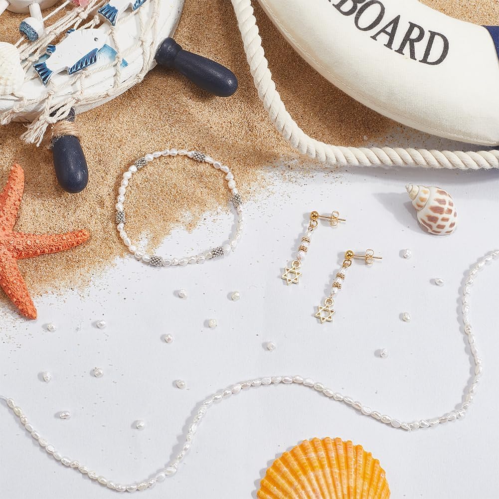 SUNNYCLUE 1 Box About 164Pcs Freshwater Cultured Pearl Beads Natural Pearls Bulk Baroque Beach White Beige Oval Rice Shaped Beads for Jewelry Making DIY Craft Bracelet Earrings Necklace Deco Women - Image 3