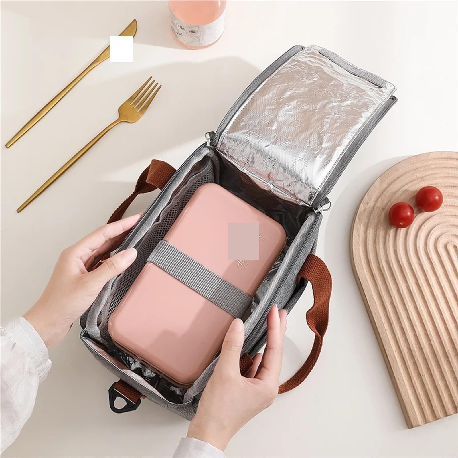 Bolsa De Almuerzo Fiambrera aislante térmica de tela Oxford, bolso almacenamiento, bolsas multifuncionales for escuela, oficina, Picnic, almuerzo, 2 uds(Black)