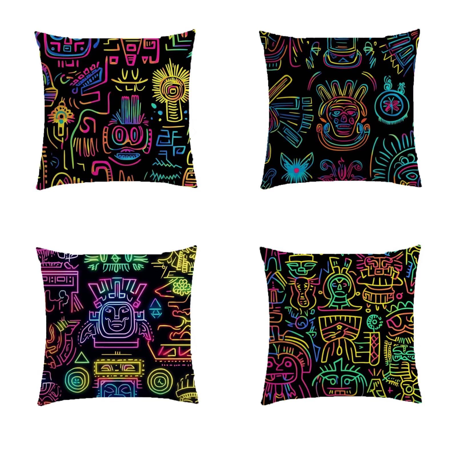 Housse de coussin 70x70cm lot de 4 carré motif Égypte pour salon