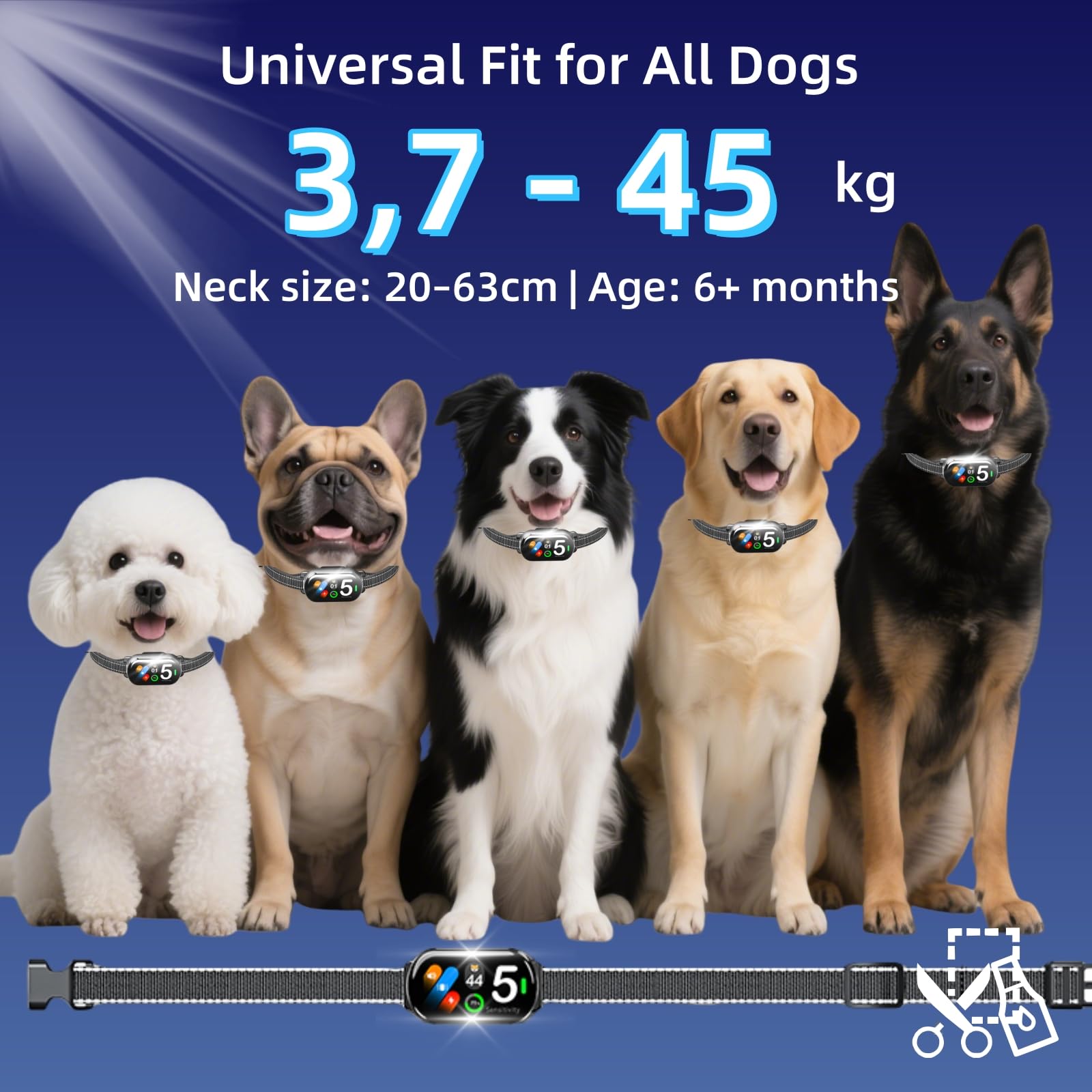 Collier Anti-aboiement pour Chiens de Toutes Tailles – Collier de Dressage Intelligent avec Écran TFT, 5 Modes + 5 Niveaux, Rechargeable IP67