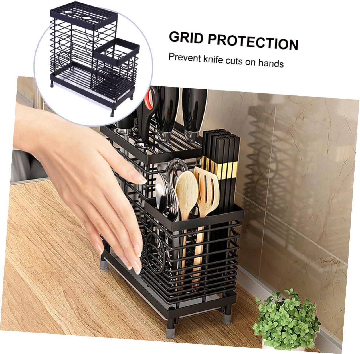 PRETYZOOM Kitchen Storage Rack Knife Block Chopstick Holder Multi-Functional Utensil Organizer