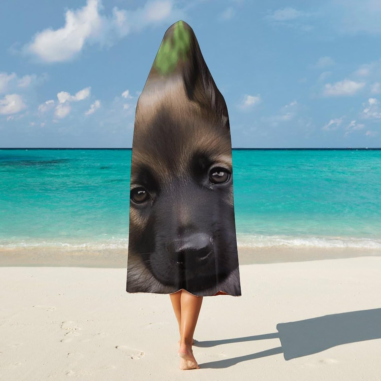 Cute German Shepherd Puppy Wearable Hooded Blanket, Ultra Soft Arctic Velvet Cape Cloak Unisex - Cozy Wearable Blanket