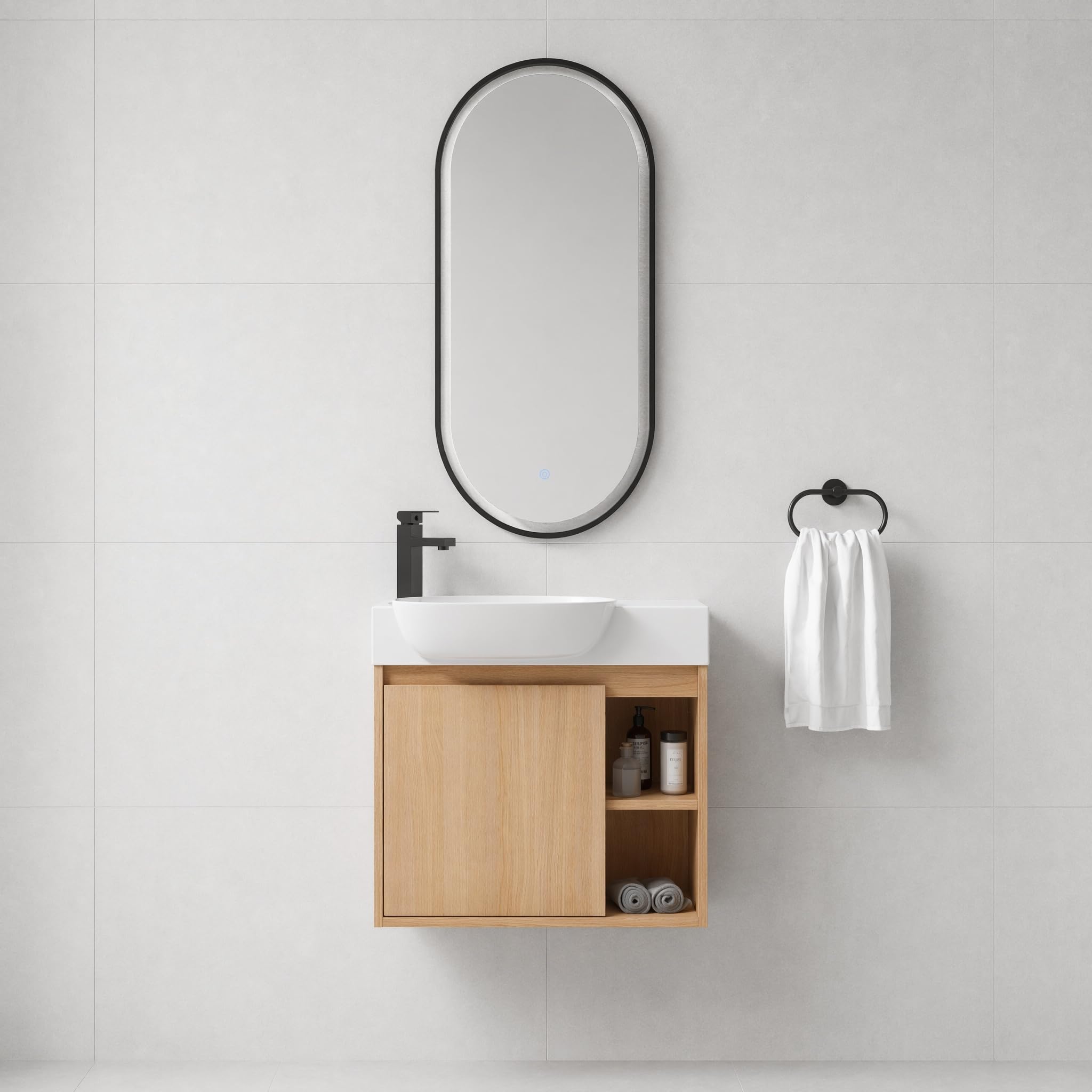 26" Wall Mounted Bathroom Vanity with Sink, Small Vanity, Oak