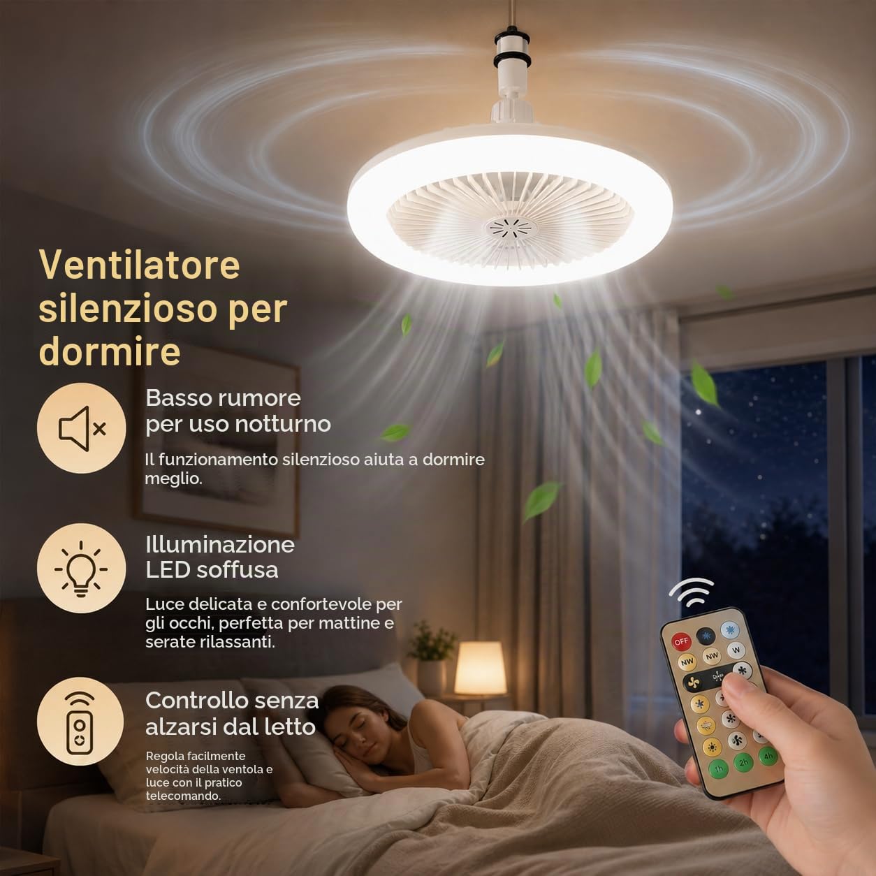 Pealeaf Ventilatore da soffitto con luce e telecomando, lampada ventilatore B22 & E27, 3 velocità, 3 modalità luce per camera, cucina e piccoli spazi (Upg.)