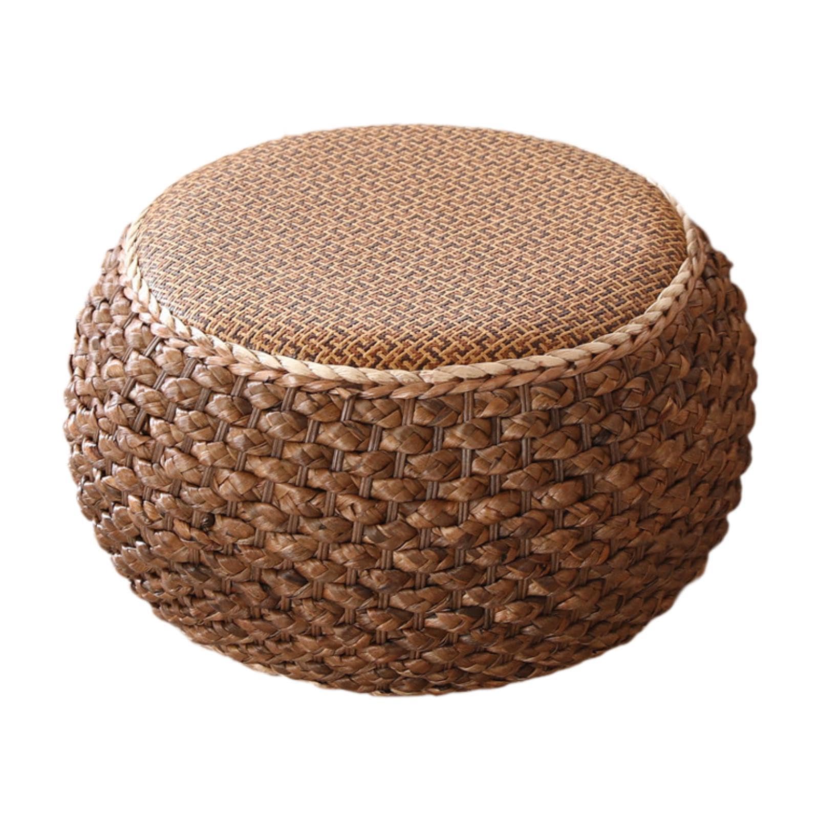 ATORSE Rattan Pouf Ottoman Rustic Round Footrest for Office Tea Ceremony Decor-image-12