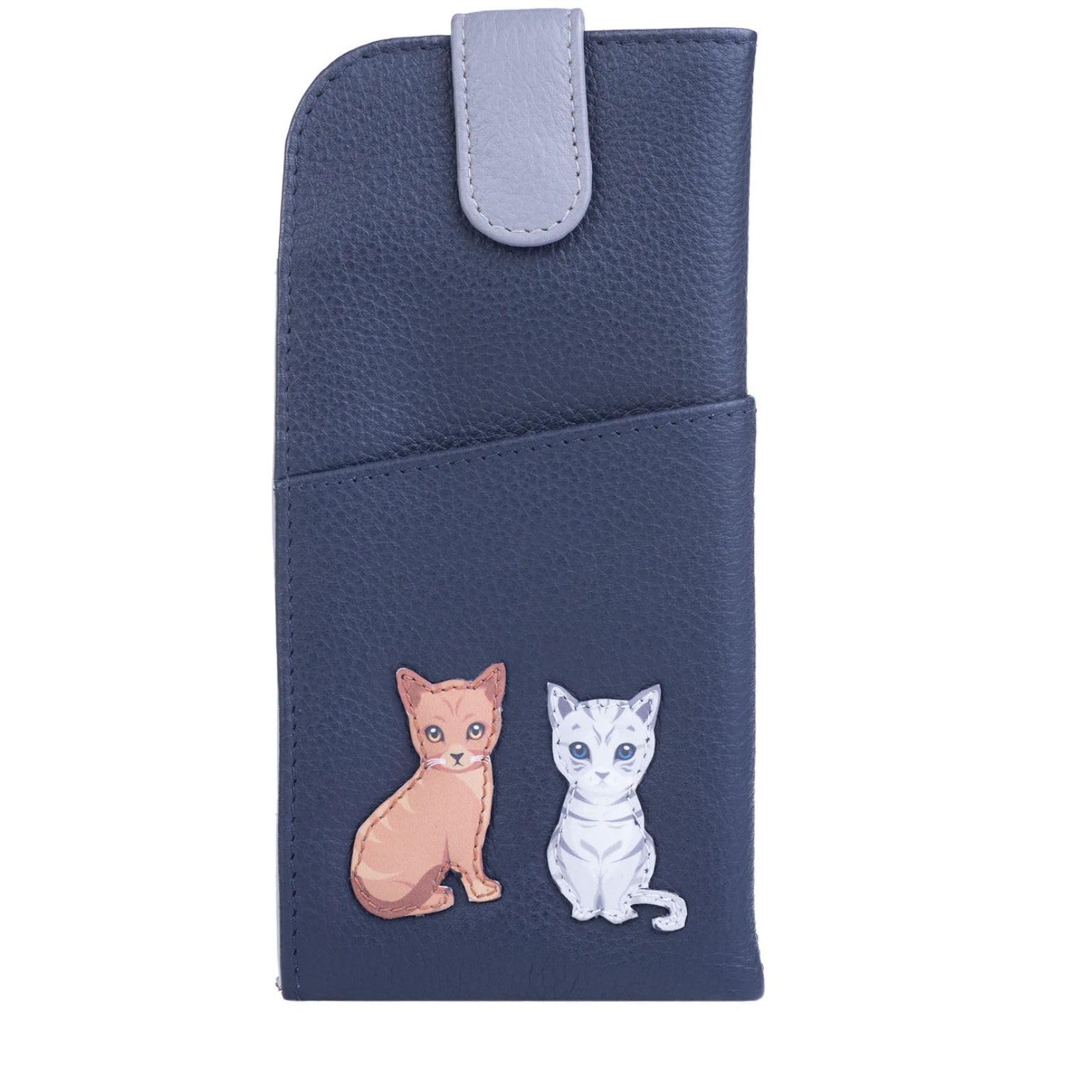 Mala Leather Sitting Cats Ladies Glasses case Soft Leather Wide tab top (Navy)