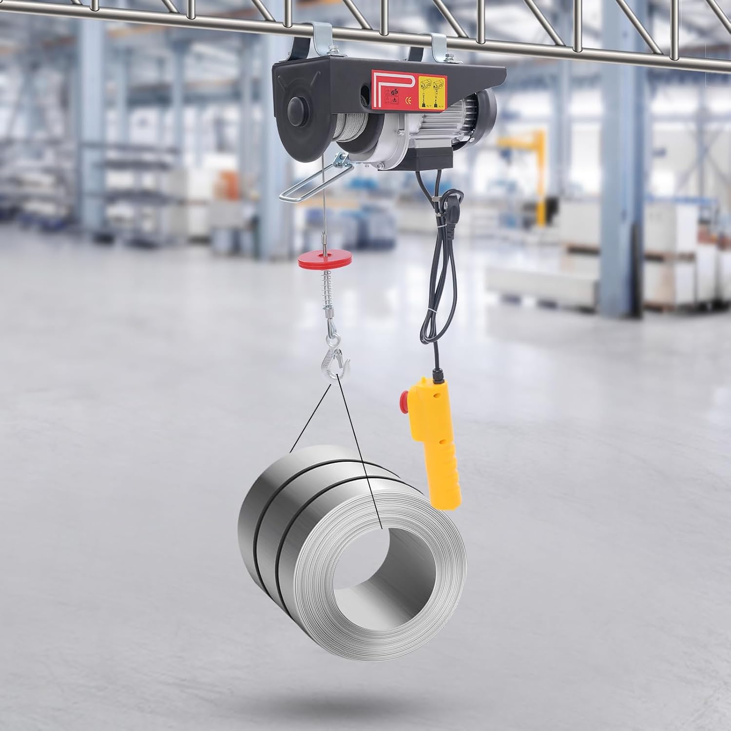Verricello elettrico per carichi pesanti da 800 kg con motore da 1450 W e telecomando per garage, magazzini e fabbriche, con doppio gancio di sollevamento. (250kgBlack)