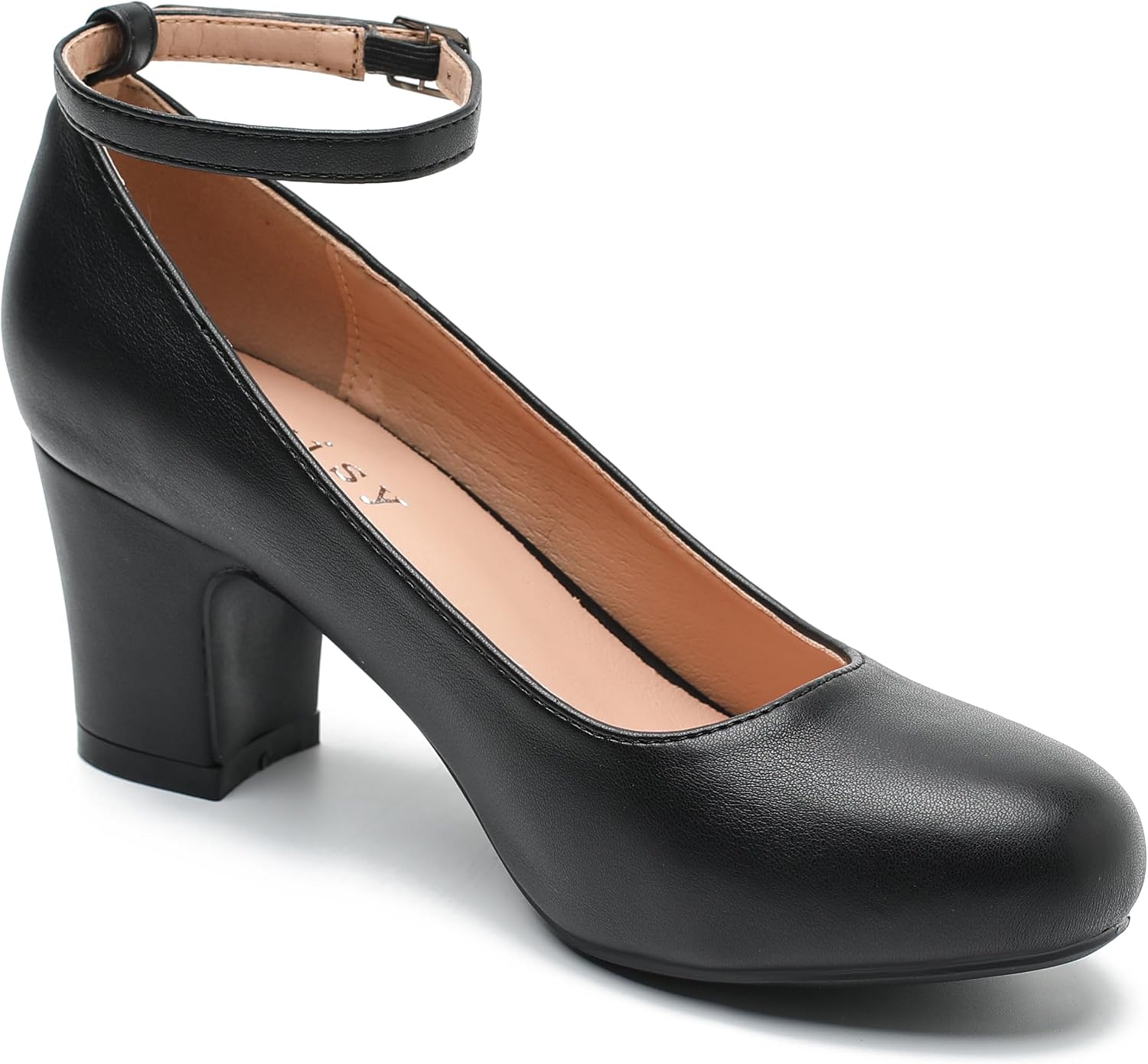 Women's Ankle Strap Low Block Chunky Heels Pumps Closed Round Toe Dress Wedding Office Work Church Shoes
