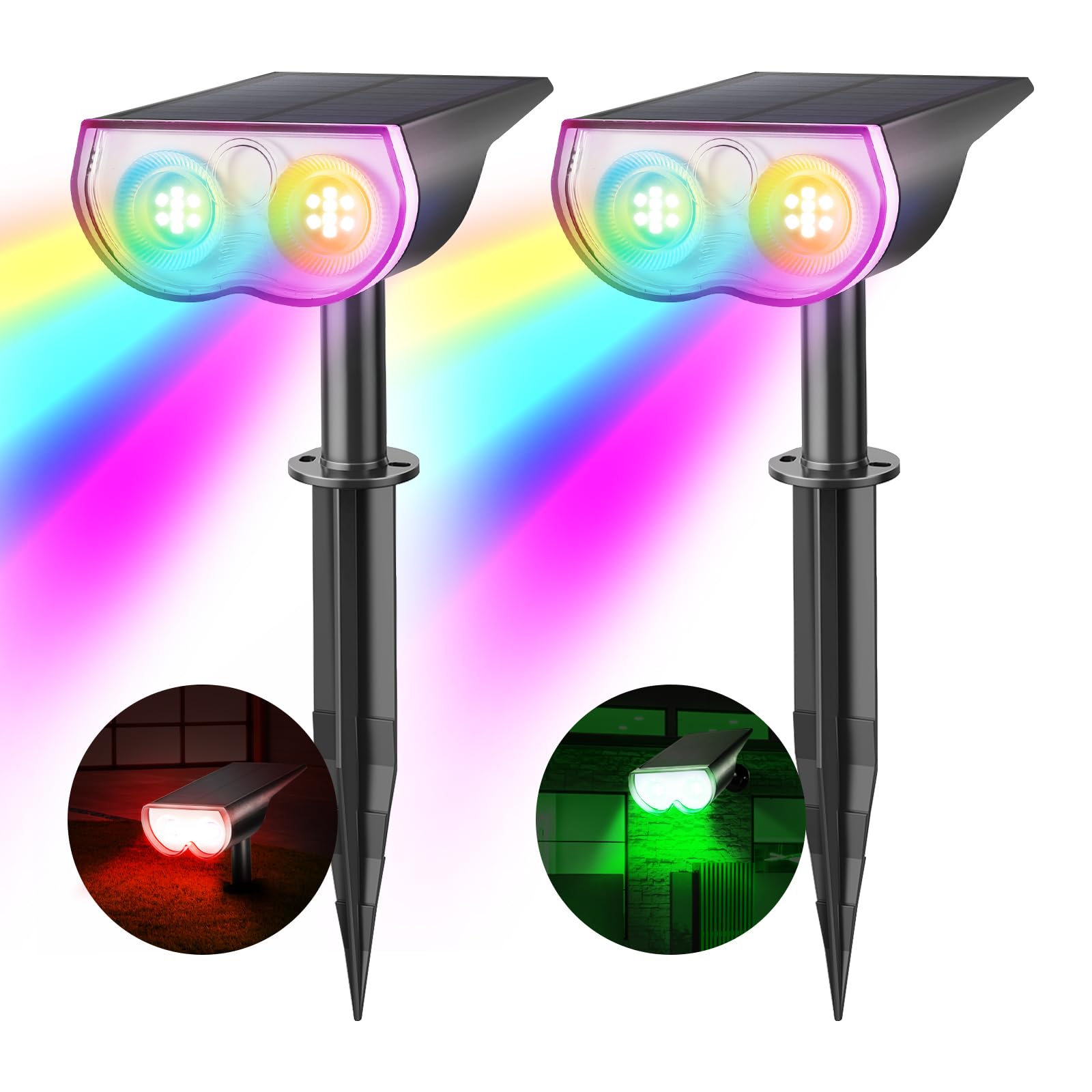 Consciot 16 LED-Landschaftsstrahler, 650 lm, IP67, wasserdicht, solarbetrieben, für den Außenbereich, kabellose Wandleuchte für Garten, Hof, Terrasse, Gehweg, schlagfester ABS-Kunststoff, mehrfarbig