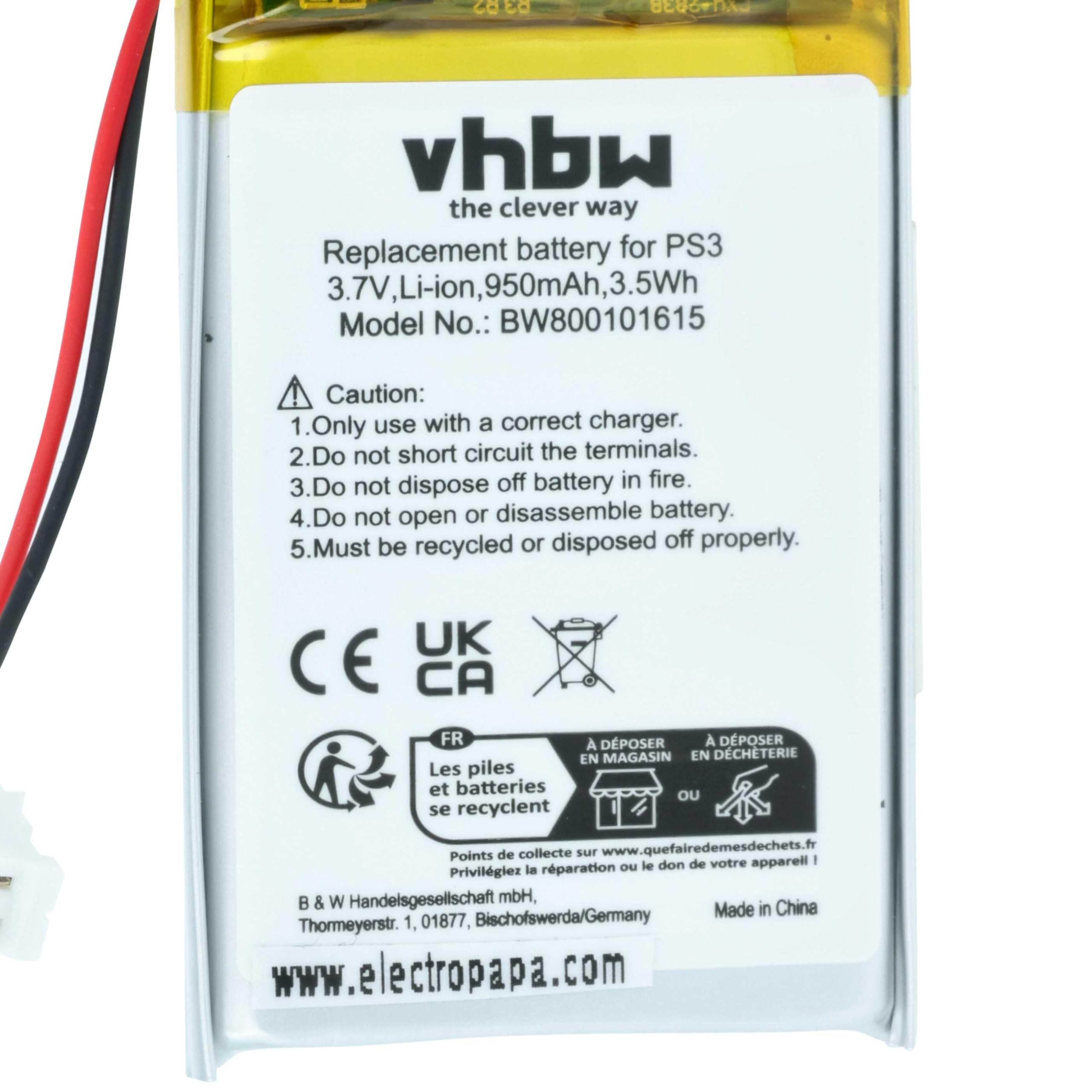 vhbw 2 x bateria kompatybilna z Sony Playstation 3 PS3 Sixaxis Wireless Controller Gamepad (950 mAh, 3,7 V, Li-ion)