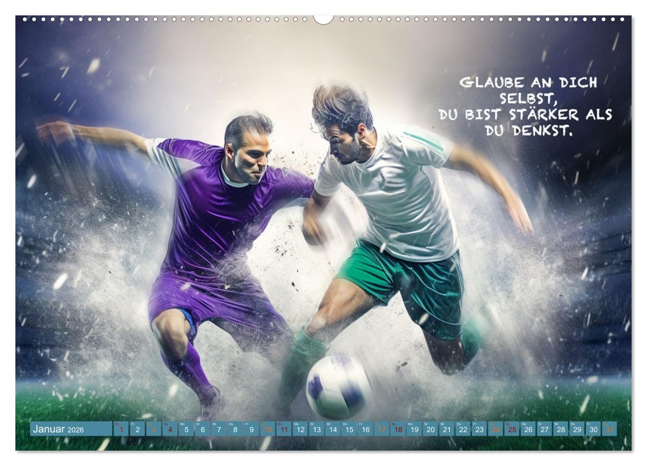 Fußball und tolle Sprüche (Wandkalender 2026 DIN A2 quer), CALVENDO Monatskalender: Das ist er, der ultimative farbenprächtige Fußballkalender mit ... zum Ansporn, Anreiz und zur Motivation.