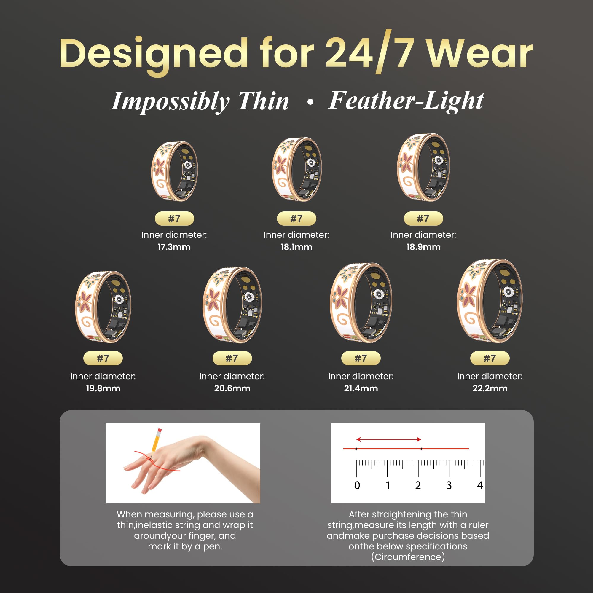 Enamel Craft Smart Ring for Women & Men - No Subscription Fee Fitness Tracker with Sleep Tracking, Heart Rate, SpO2 - IP68 Waterproof for iPhone Android - Activity Tracker, Remote Camera Size10