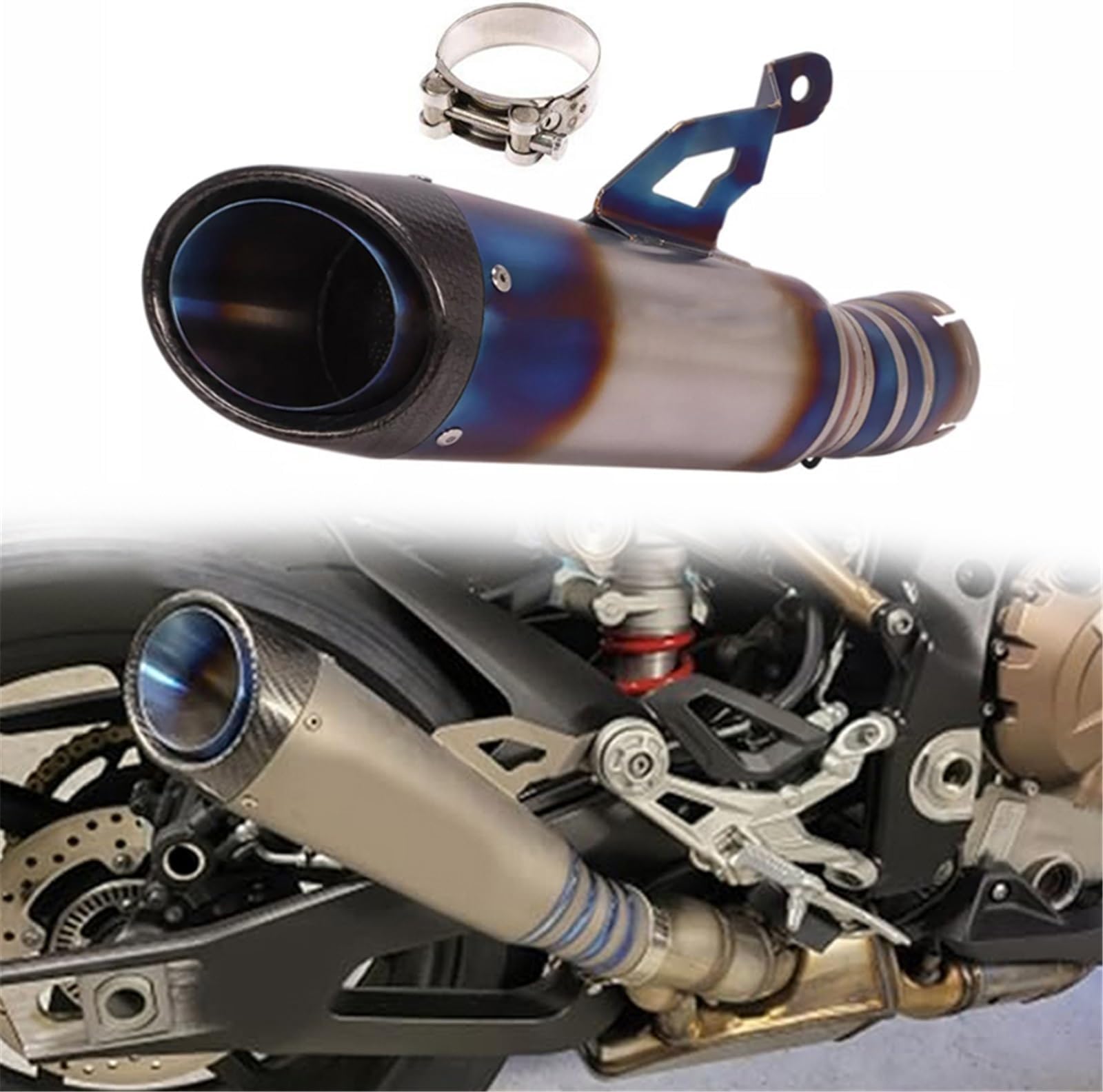 Motorcycle exhaust pipe For BMW S1000RR 2019-2022 2020 2021 Motorcycle Exhaust Titanium Alloy Middle Link Pipe Carbon Fiber Muffer Pipe Exhaust Pipes Muffler(Black-Blue)