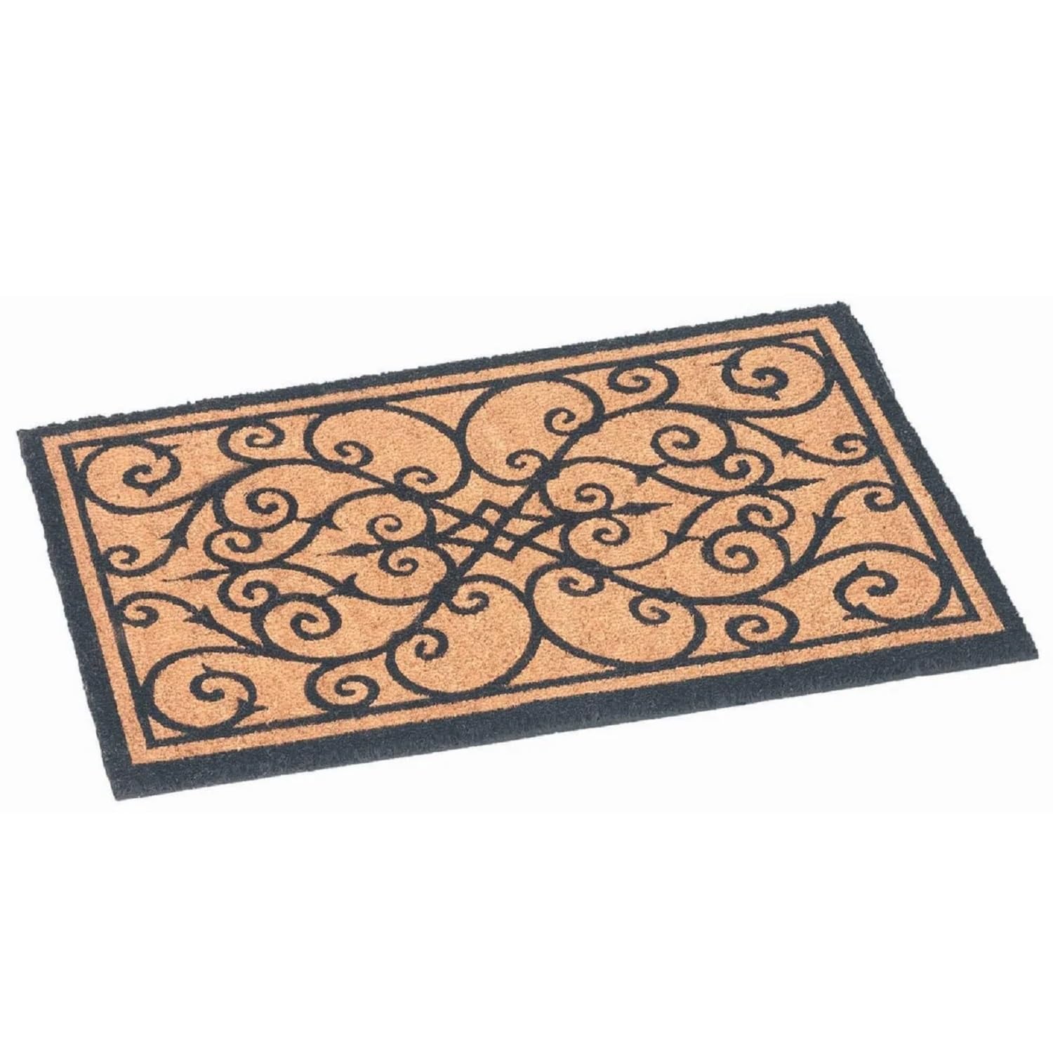 Epsom Natural Doormat Coir Mat with Printed Classic Scroll Design & PVC Backing Suitable For Indoor & Outdoor Sheltered Areas Rectangular & Half Moon Doormat 75cm x 45cm (Epsom Rectangular Doormat)