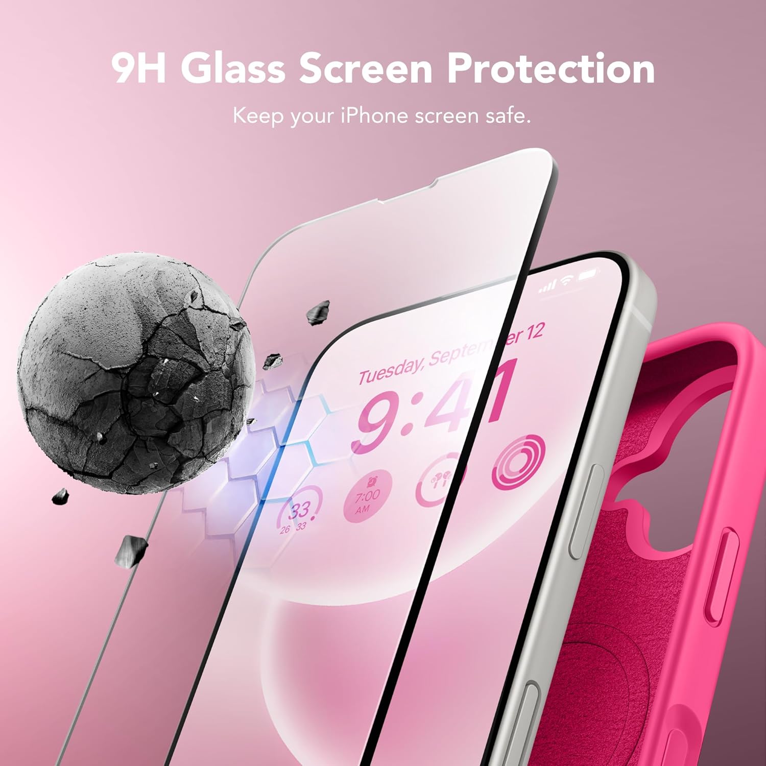 GONEZ Magnetic for iPhone 16 Case, Compatible with MagSafe, [Screen Protector + Camera Lens Protector], Liquid Silicone Shockproof Protective Phone Case for iPhone 16 6.1", Hot Pink - Image 7