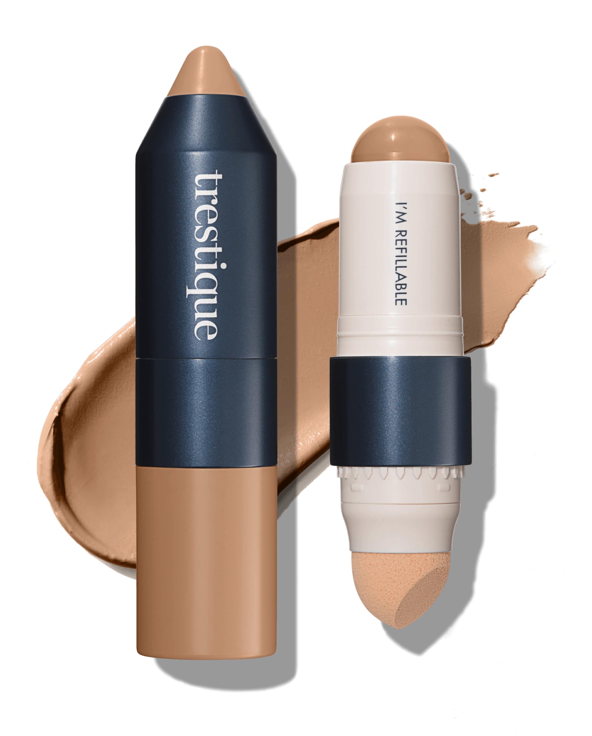 trestique Foundation Stick, Nachfüllbarer Foundation Face Stick mit integriertem Foundation Schwamm, Clean Beauty Medium Coverage Foundation, Nachhaltige Foundation Make-up