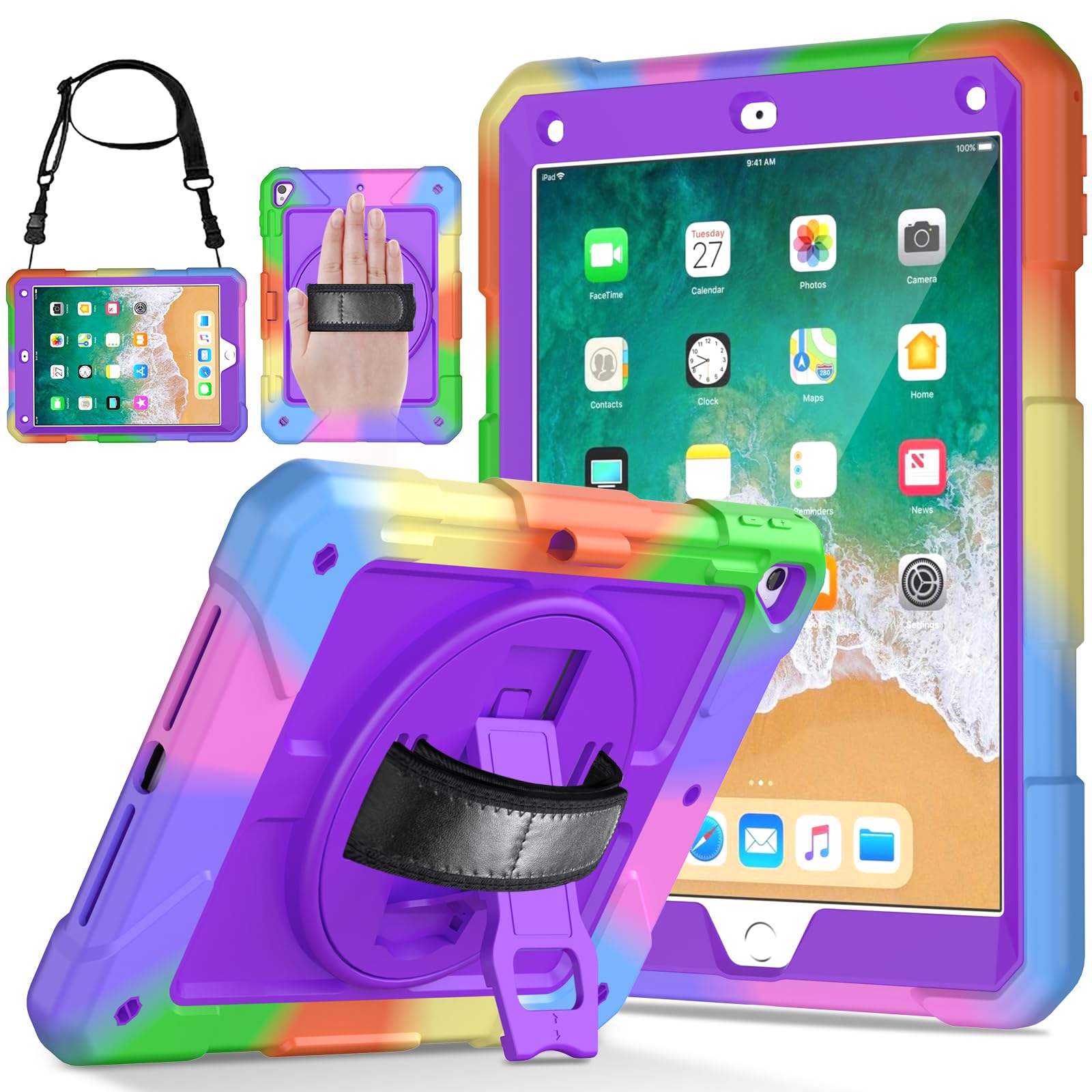 LTROP iPad 6th Generation Case,iPad 5th Generation Case,iPad 9.7 Case,iPad Air 2 Case for Kids,Shockproof Case with Pencil Holder/360 Rotating Stand/