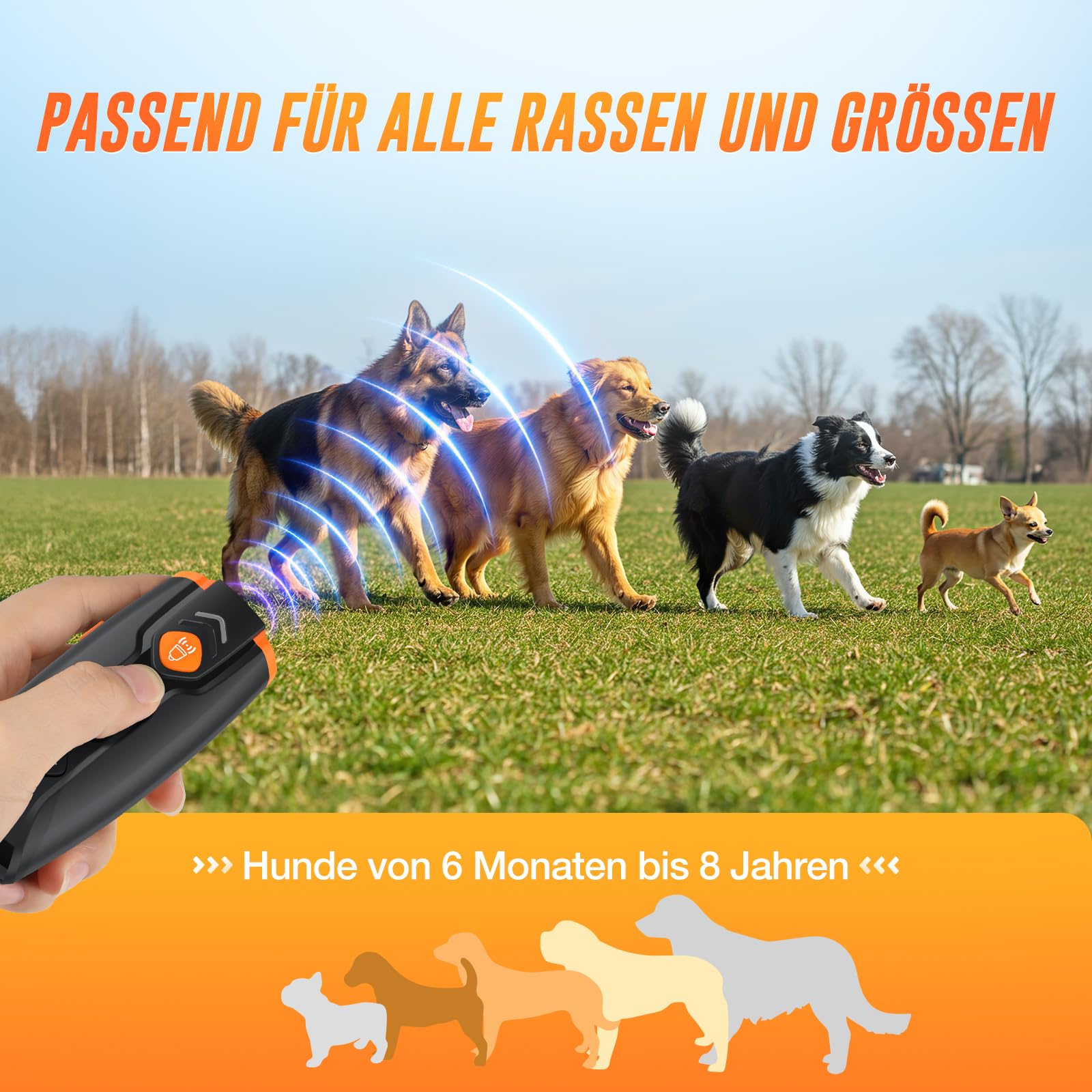 HZK Ultraschall-Hundegebell-Abwehrgerät, Wiederaufladbares Anti-Bell-Gerät mit 4 Modi (Akustisch/Ultraschall/Stroboskop+Ultraschall/LED-Taschenlampe),7 M Reichweite,Geeignet für das Hundetraining