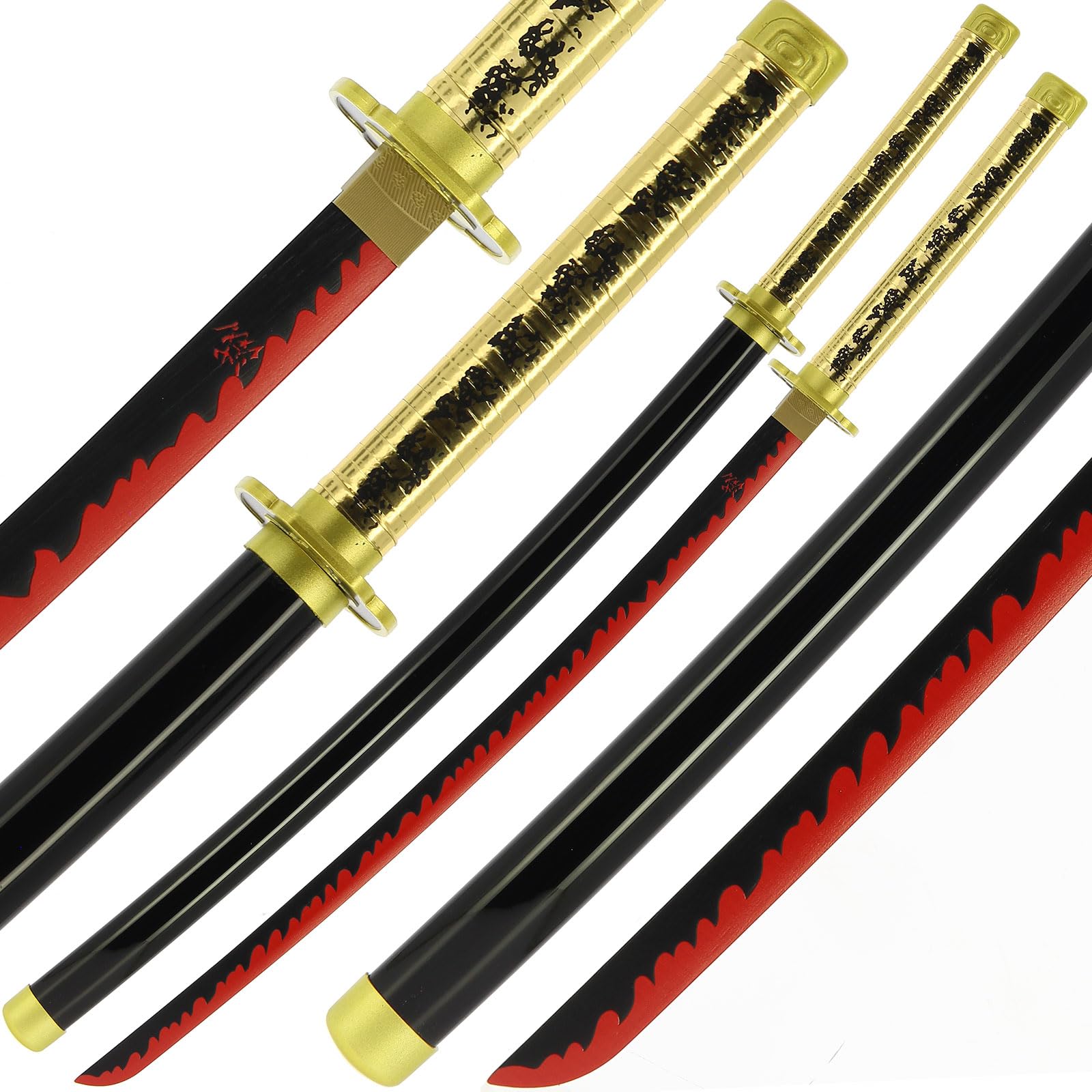 Bamboo Anime Katana Wooden Sword Prop Cosplay Katana Toy with Sheath 100cm (Tsugikuni - Gold Red)