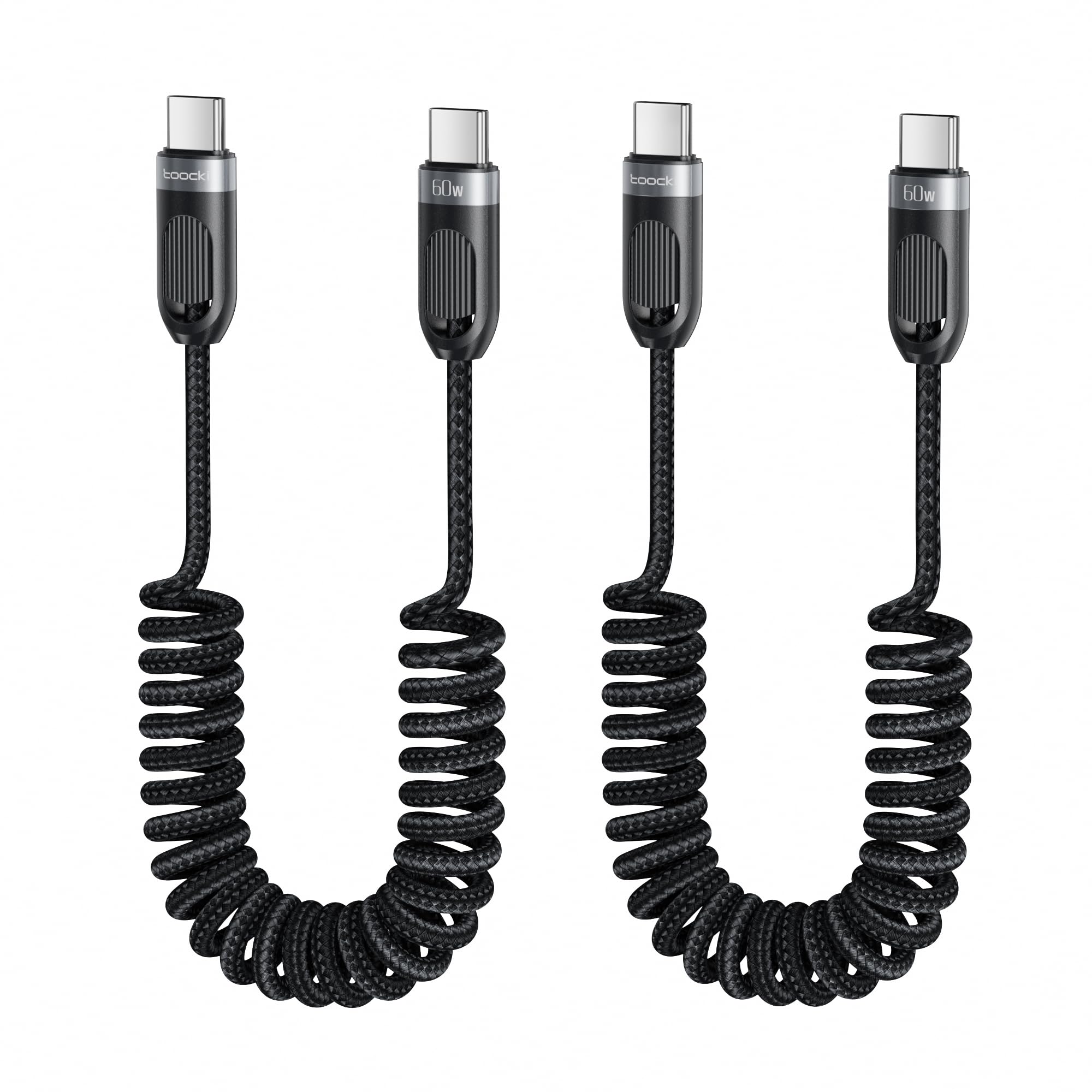 toocki USB C Coiled Cable [3FT, 2Pack] Braided Fast Charging Type C Cord for Car CarPlay, Compatible with iPhone 17 16 15 Pro Max Plus, Samsung Galaxy