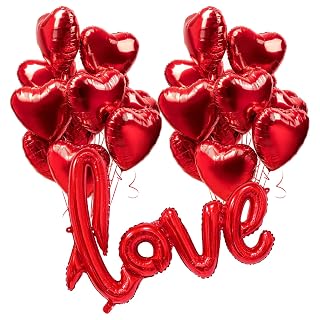 Party Propz Love Foil Balloon For Decoration - 12 Pcs Heart Shape Foil Balloons For Decorations, Anniversary Decoration Items, Anniversary Balloons, Red Heart Foil Balloon