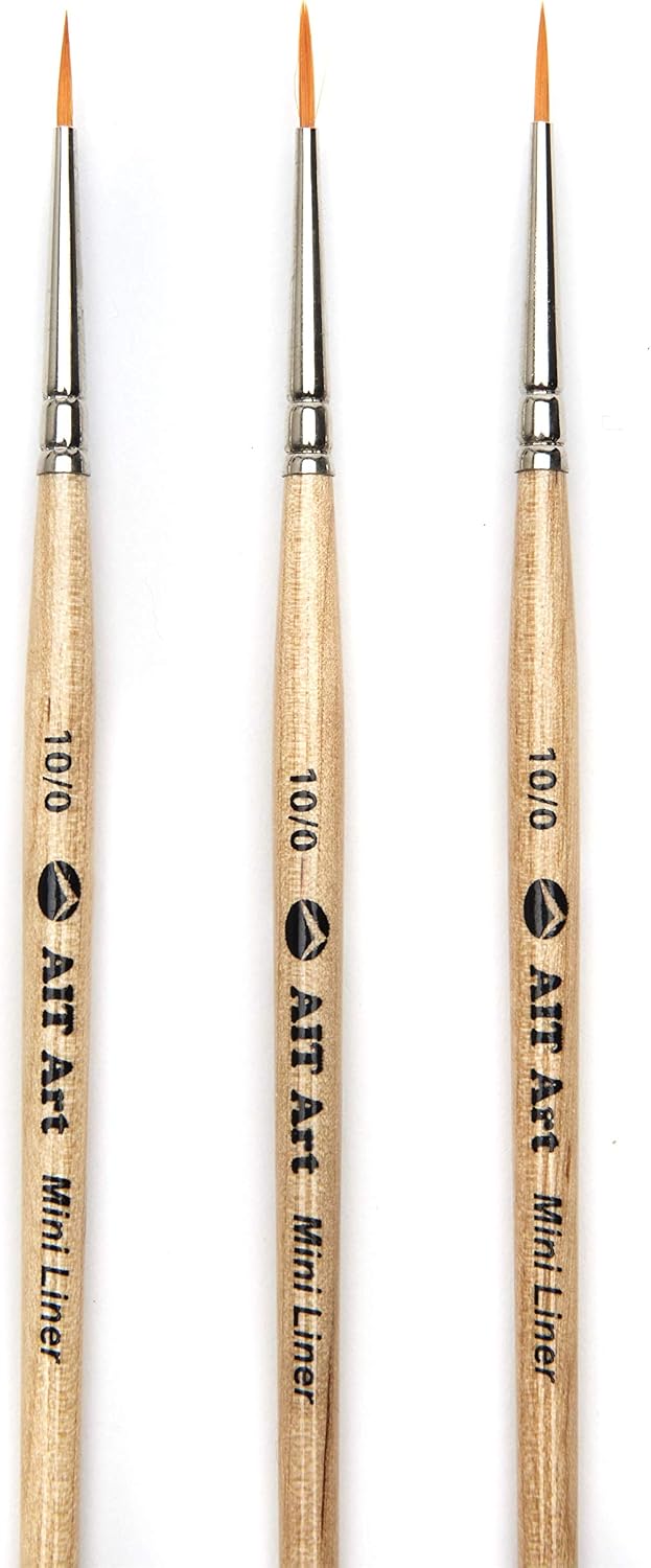 AIT Art Mini Liner Detail Paint Brushes, Size 10/0, Pack of 3, Handmade in USA for Trusted Performance Painting Small Details with Oil, Acrylic, and Watercolors