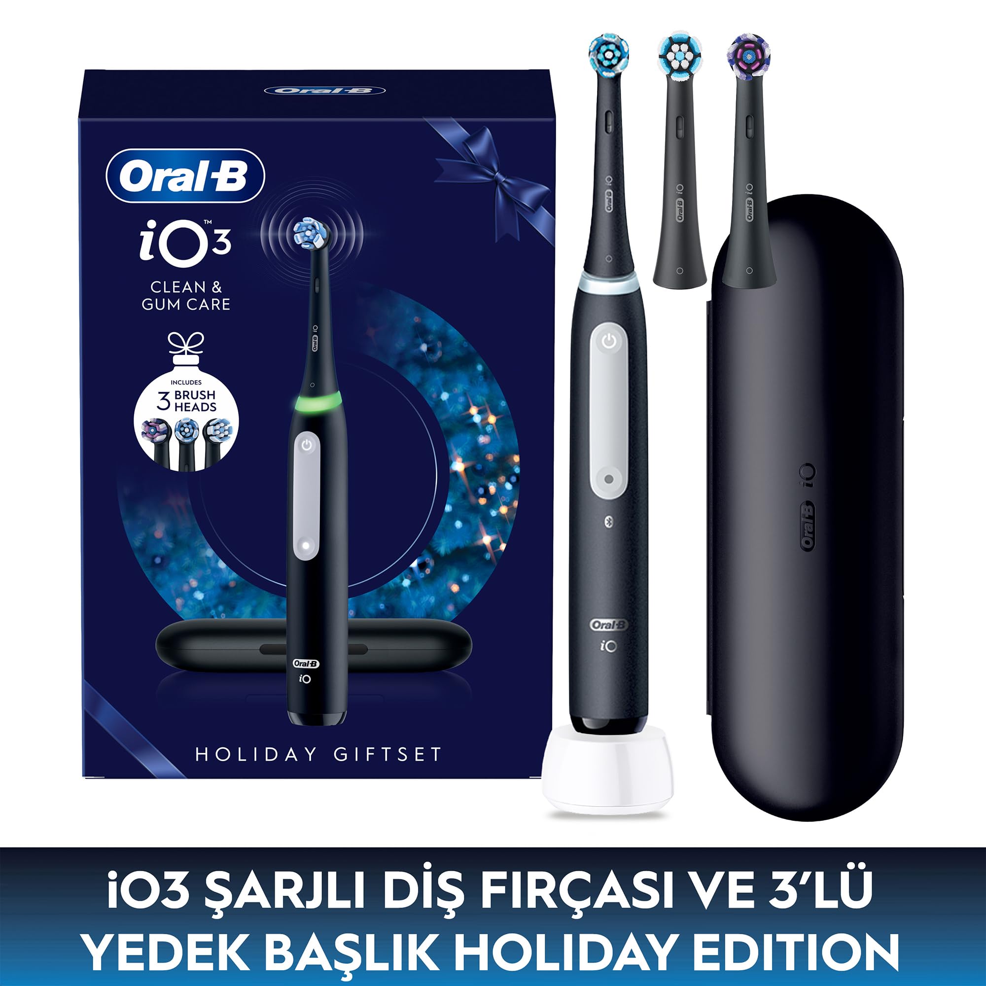Oral-B iO Series 3 Brosse à dents électrique, avec 3 brossettes, étui de voyage, 3 modes de brossage pour les soins dentaires, brosse à dents électrique, conçue par Braun, noire