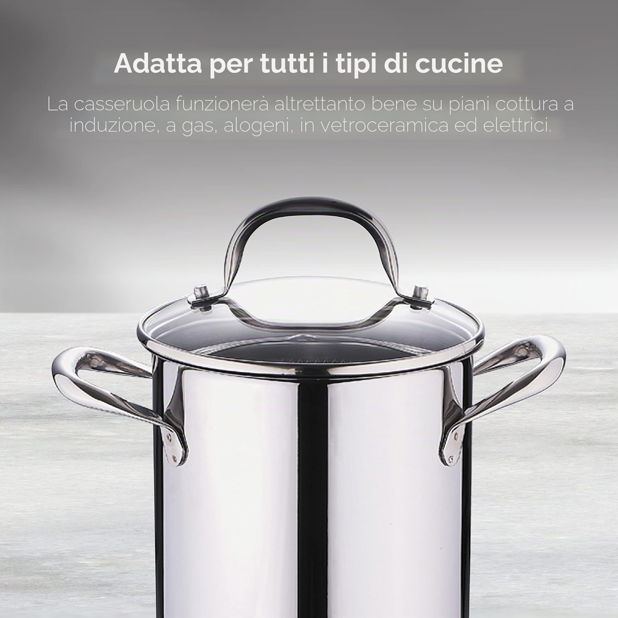 BERGNER Gourmet | Pentola da Cucina per Pasta | Coperchio di Vetro, Scolapasta e Capacità di 4,2L | Acciaio Inox | Molto Resistente, Pulizia Facile e Per Tutti i Piani Cottura