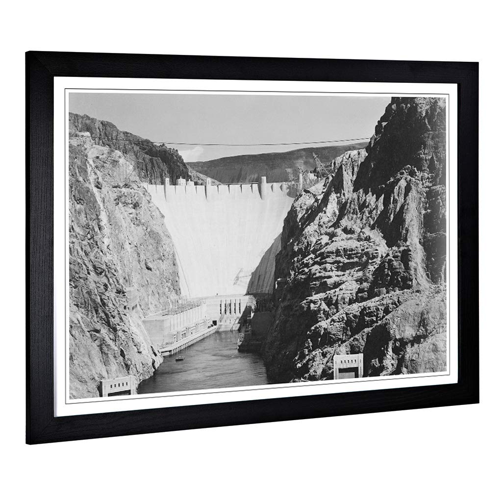 Big Box Art Framed Print of Ansel Adams Boulder Dam from Across The Colorado River 2 Design | Wall Art Picture| Home Decor for Living Room, Bedroom, Office, Black, A2 / 24.5x18 Inch / 62x45cm
