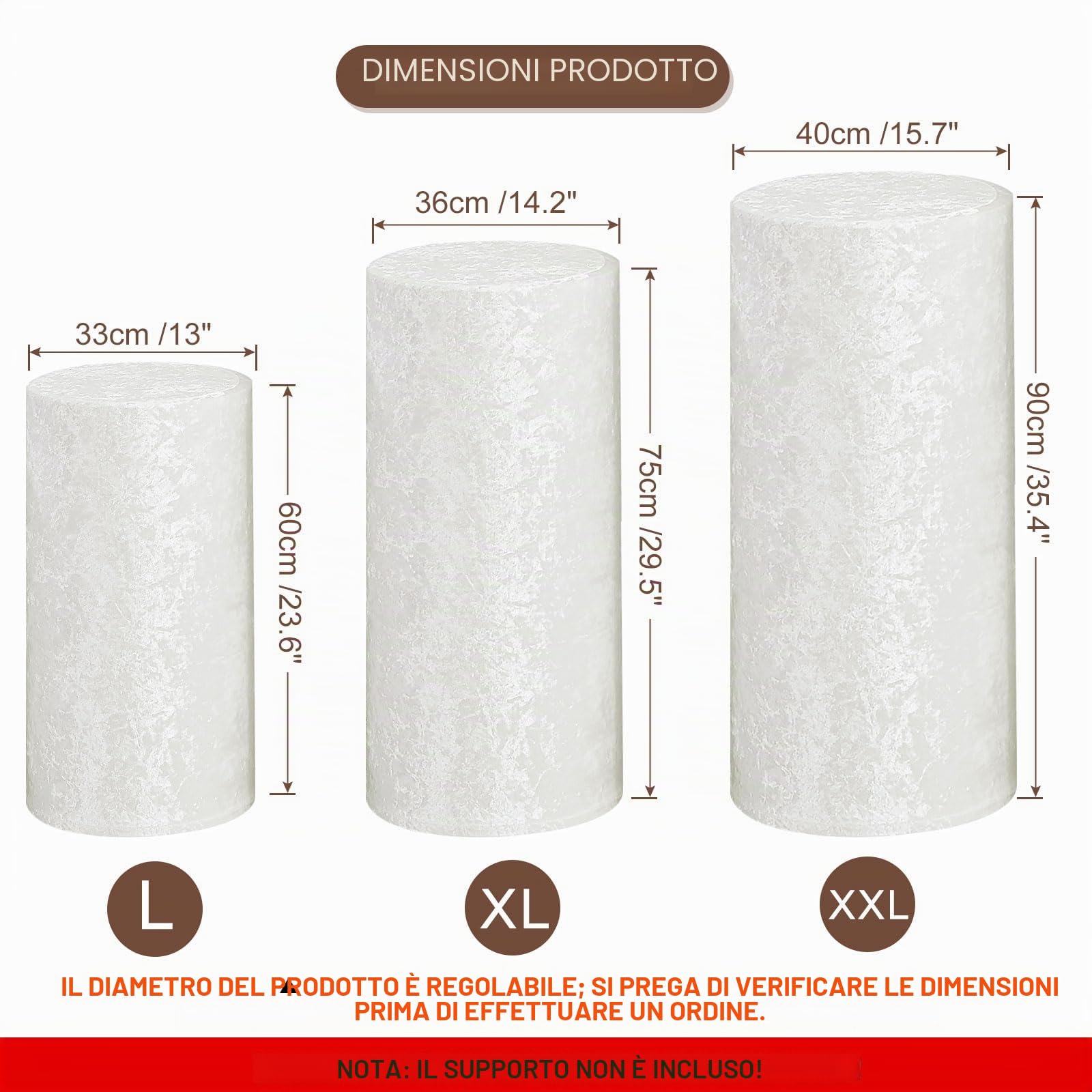 QUARKZMAN Set Di 3 Copri Piedistalli Cilindrici In Spandex Bianco, Copri Piedistalli Per Decorazioni Di Feste Matrimoni Compleanni, Cilindri (Tessuto In Velluto - Grande)