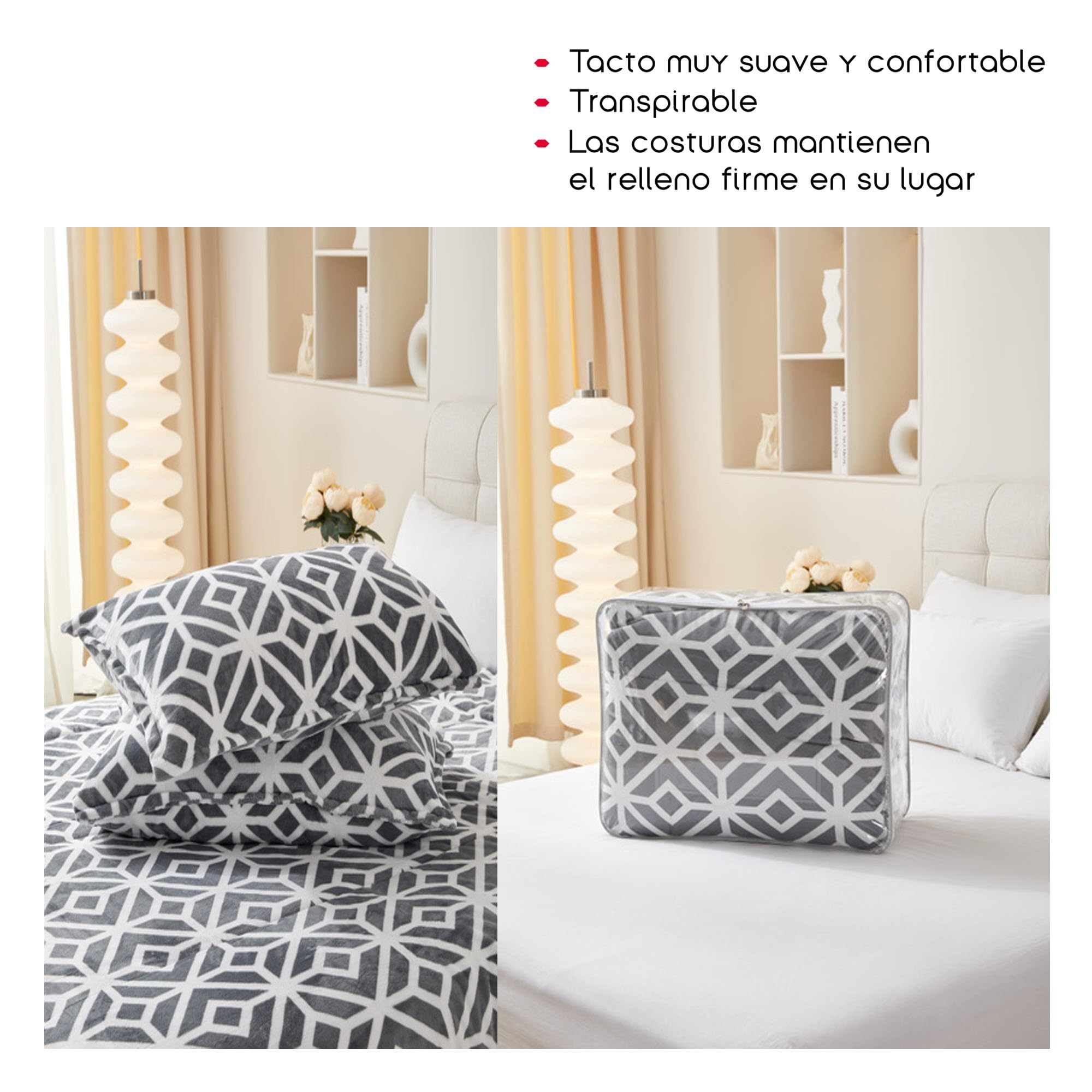 TIENDA EURASIA – Edredón Nórdico con Borreguito | Estampado Moderno | 100% Poliéster | Transpirable | Nordicos con Borreguito | Camas 90/105, 135/150 y 150/180 (Gris y Blanco, Cama 90/105 1 Funda)