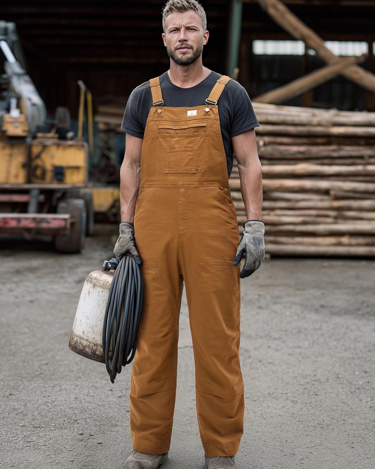 HISEA Flex Canvas Overalls for Men, Bib Work Double Knee Stretch Overall, Relaxed Fit Lightweight Workwear with Pockets - Image 3