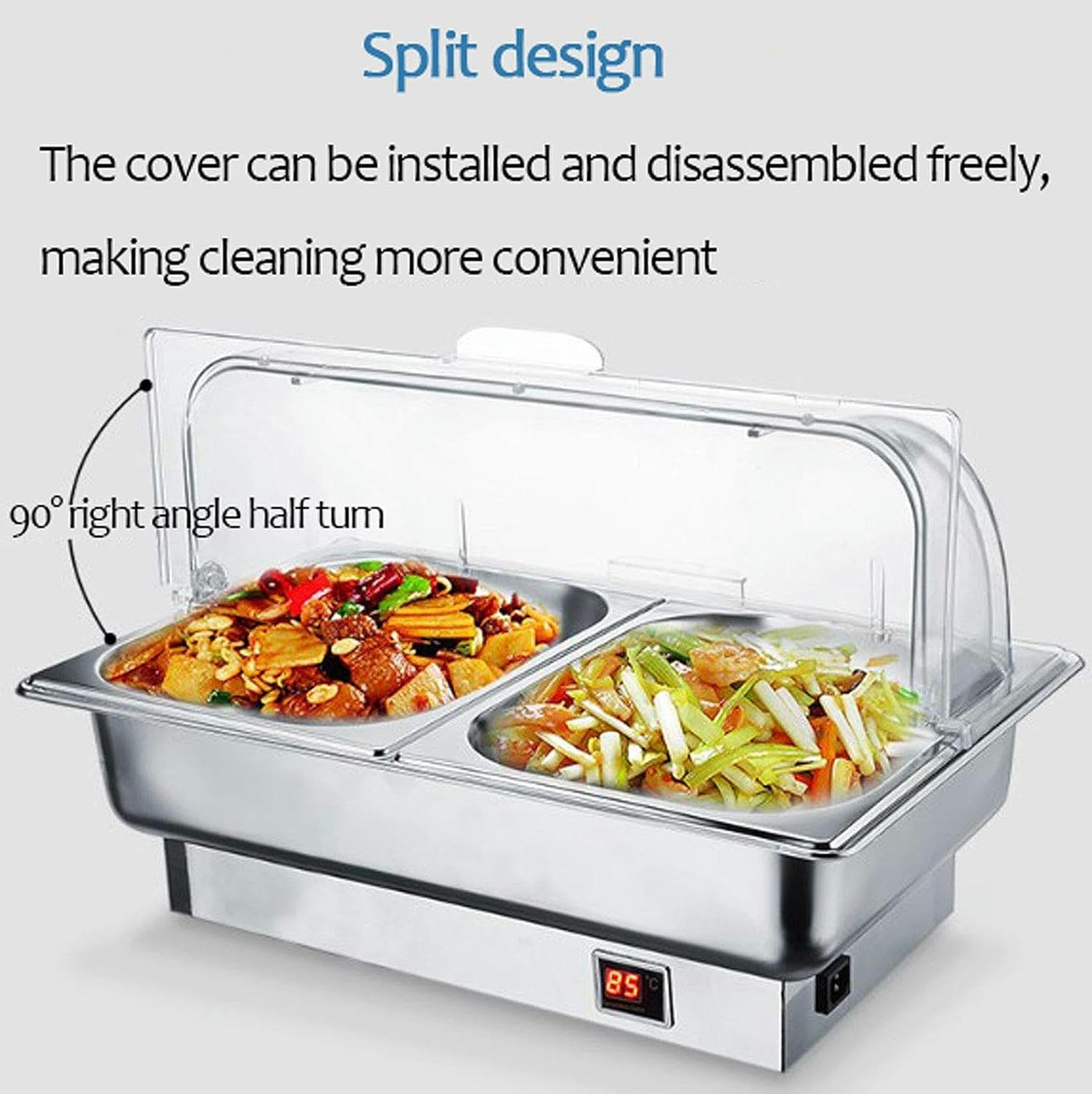 Scaldavivande Elettrico Acciaio Inox, Chafing Dish, Contenitore Termico Scalda Cibo Chafing Dish da Tavolo Elettrico per Mantiene in Caldo i Cibi del Buffet