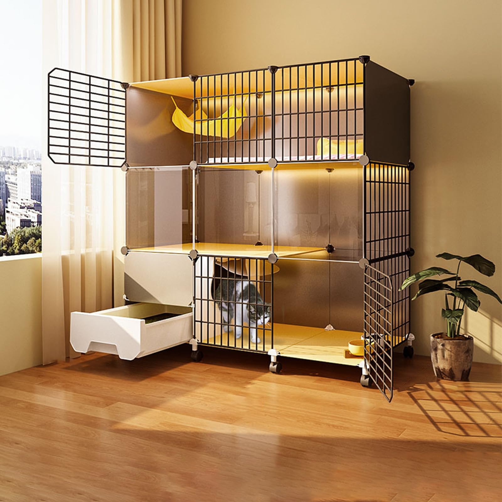 Cage à chat durable à hauteur réglable avec parc extérieur