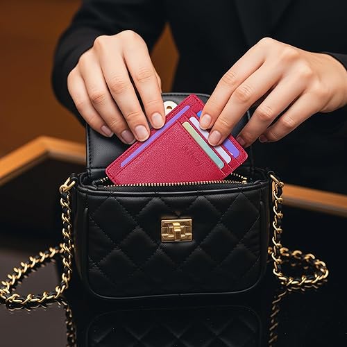 Miniatura 194 de Buffway - Billetera delgada minimalista de cuero con protección RFID para hombre y mujer Café Lichee