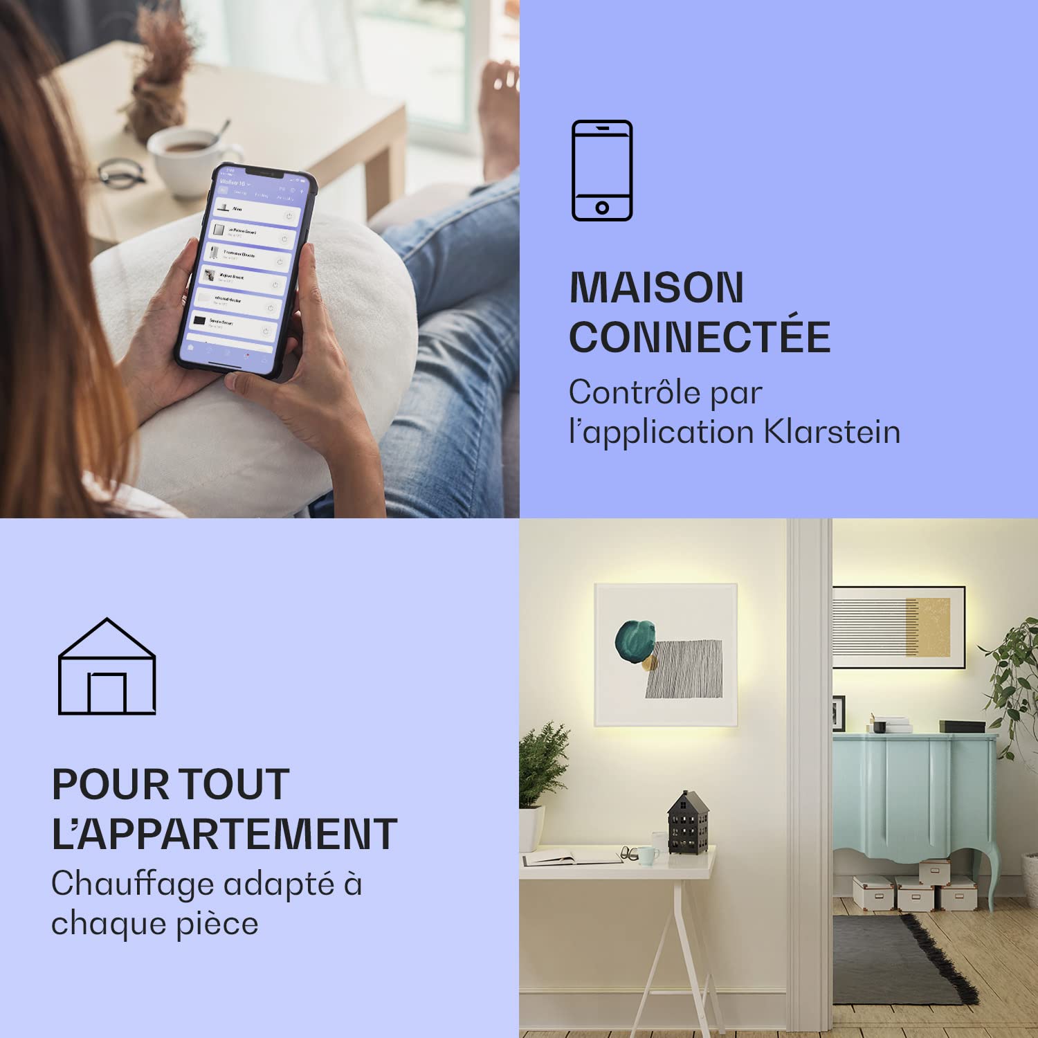Klarstein Radiateurs Chauffage Radiant Electrique IP44, Chauffage salle de bain infrarouge Intelligent WiFi et App, Radiateur Electrique Mural 1000W, Heater avec Détection Fenêtre Ouverte, Thermostat