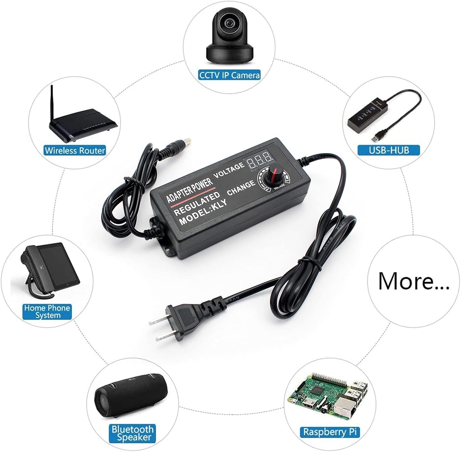 Adaptador de corriente universal de conmutación ajustable CA/CC, 100-240 V a 3-12 V 5 A 50-60 Hz con pantalla de voltaje LED para electrónica doméstica tira de luz LED, Negro, 3-12V 5A - With