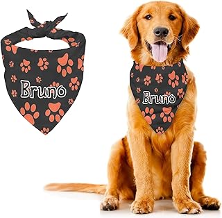 Black and Orange Dog Paw Print Dog Bandana Hankherchief Custom Pet Scarf Puppy Bandanas Bib Christmas Birthday Gift