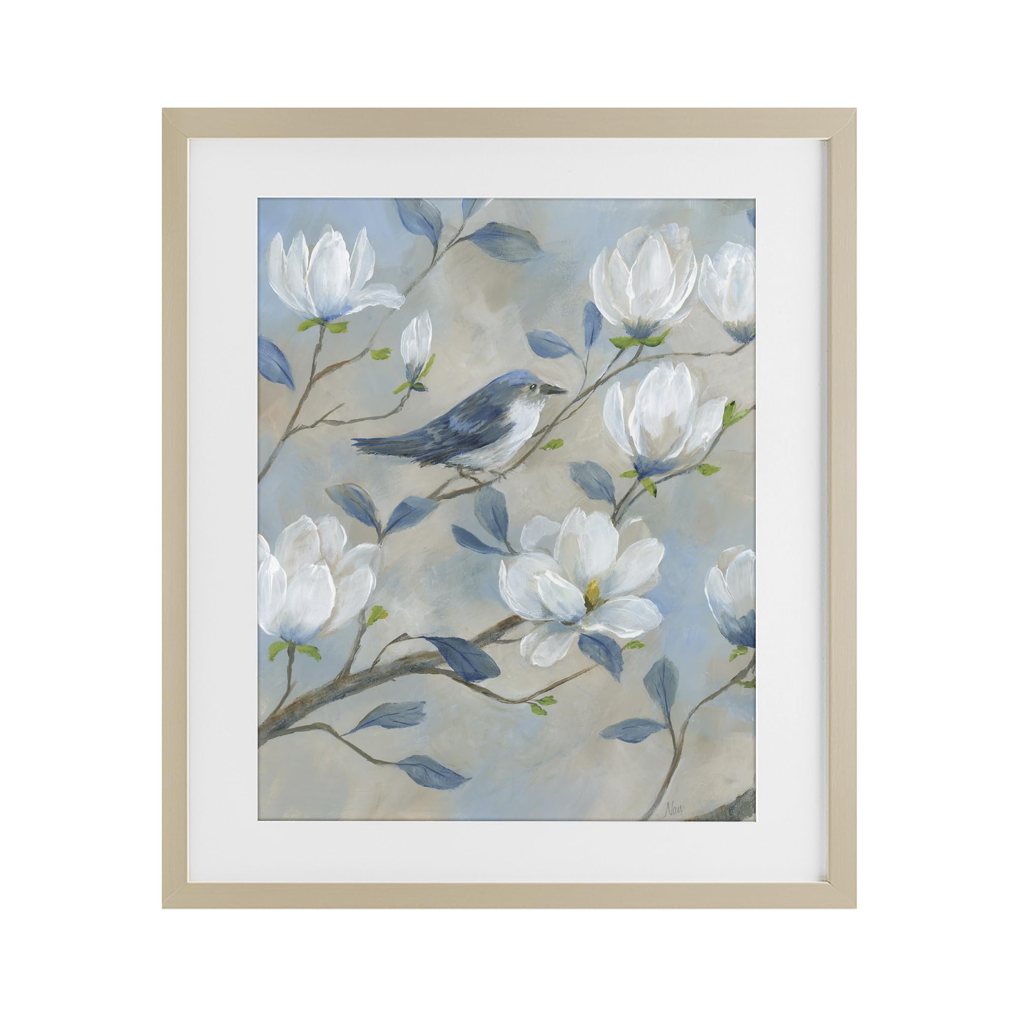 Stupell Industries Harvest Pine (Textured) 'Blue Bird & Magnolia'| Framed Print Under Glass