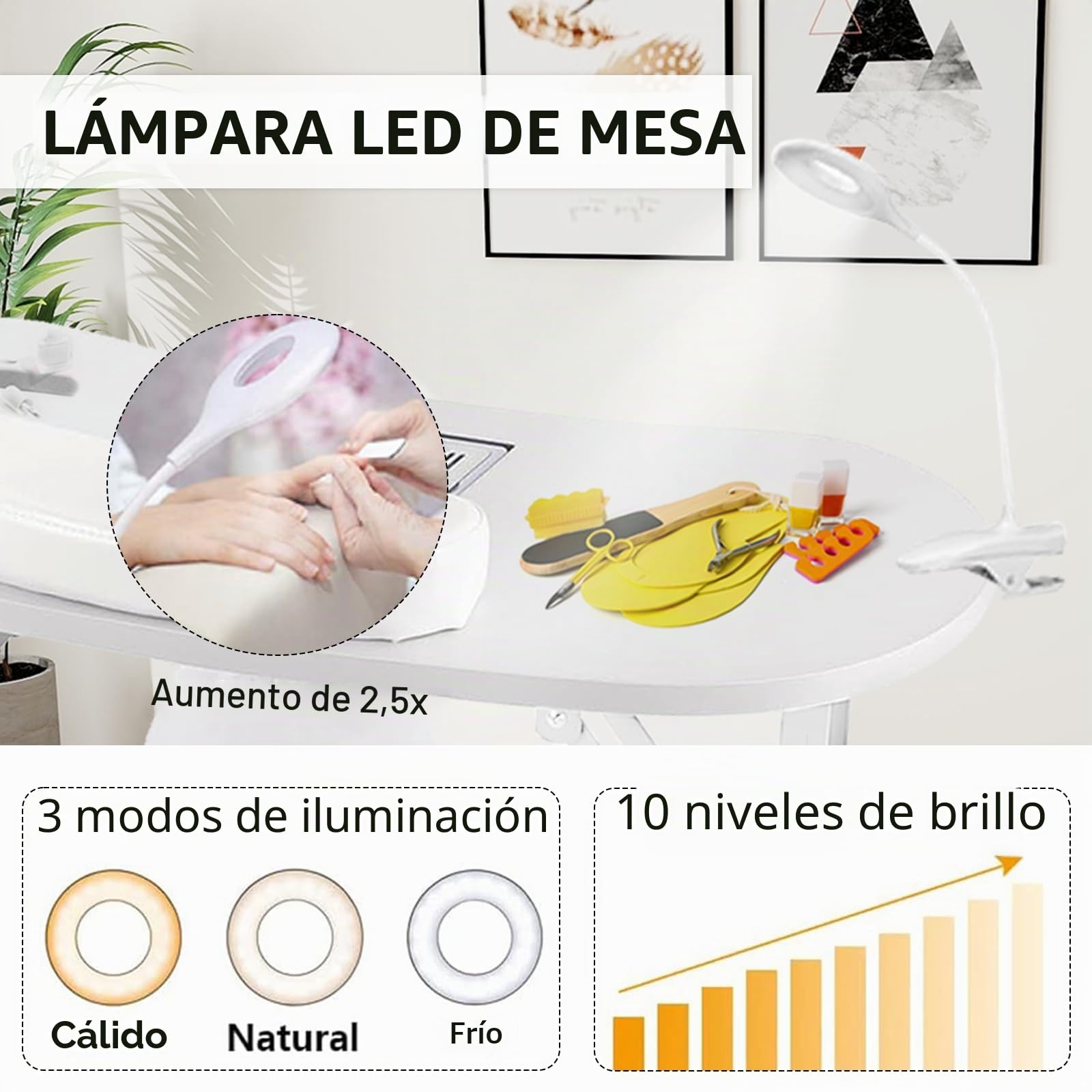 Mesa Uñas, Mesa Manicura Plegable Mesa Manicura Con Ventosa 90x44x72cm Mesa Manicura Con Aspirador Uñas Mesa Manicura Móvil Con LáMpara De Uñas Con Clip LED USB Regulable Bolsa Transporte 4 Ruedas