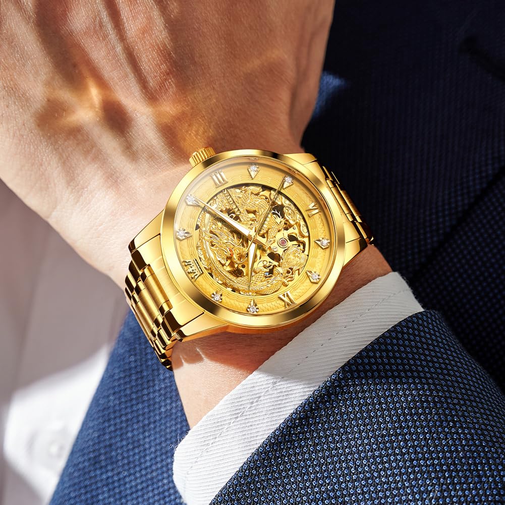 OLEVS Orologio da polso da uomo, automatico, meccanico, tourbillon, con quadrante in diamanti, in acciaio inox, impermeabile, di lusso